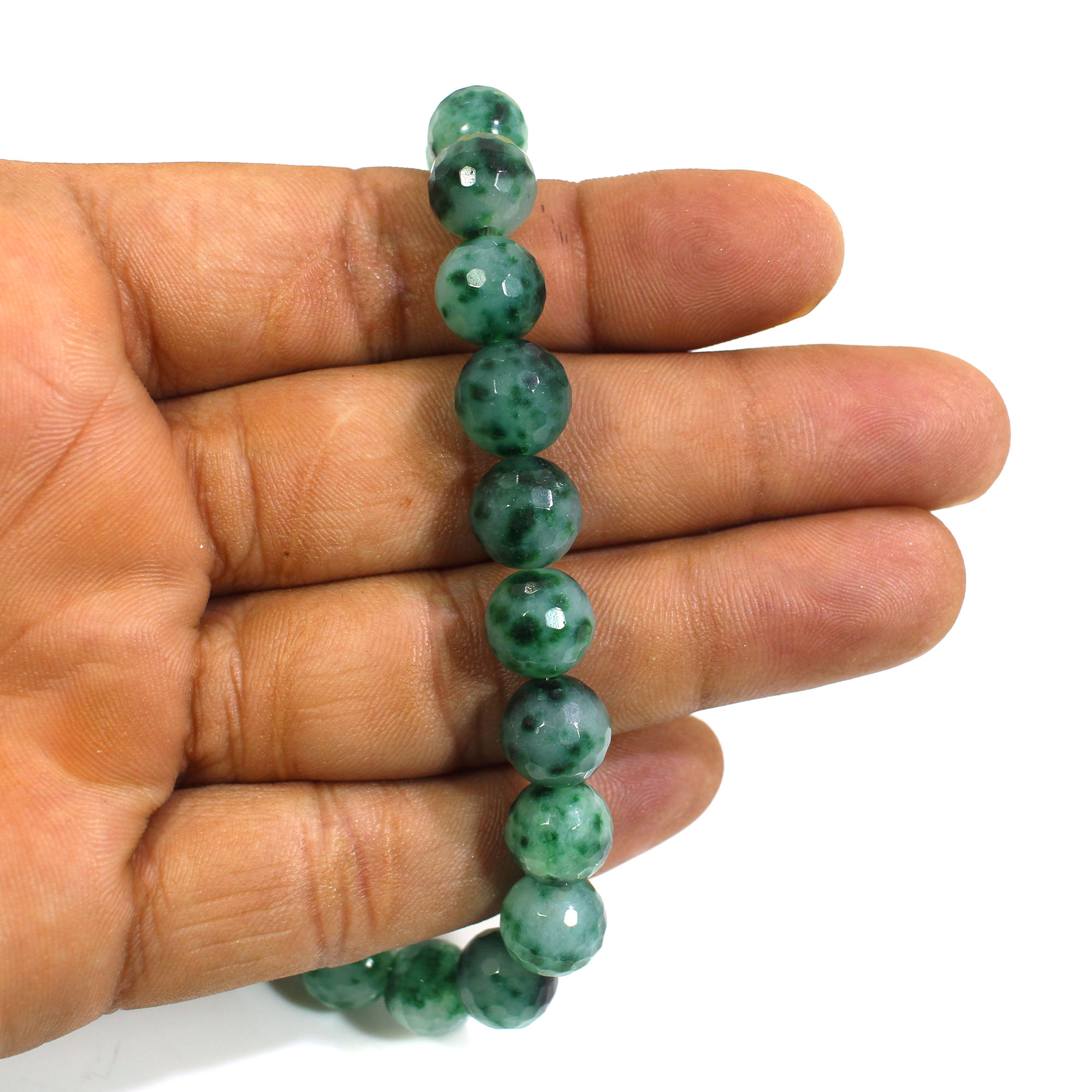 Natural Moss Agate 10mm Round Football Cut Beads 8 Inch Strand
