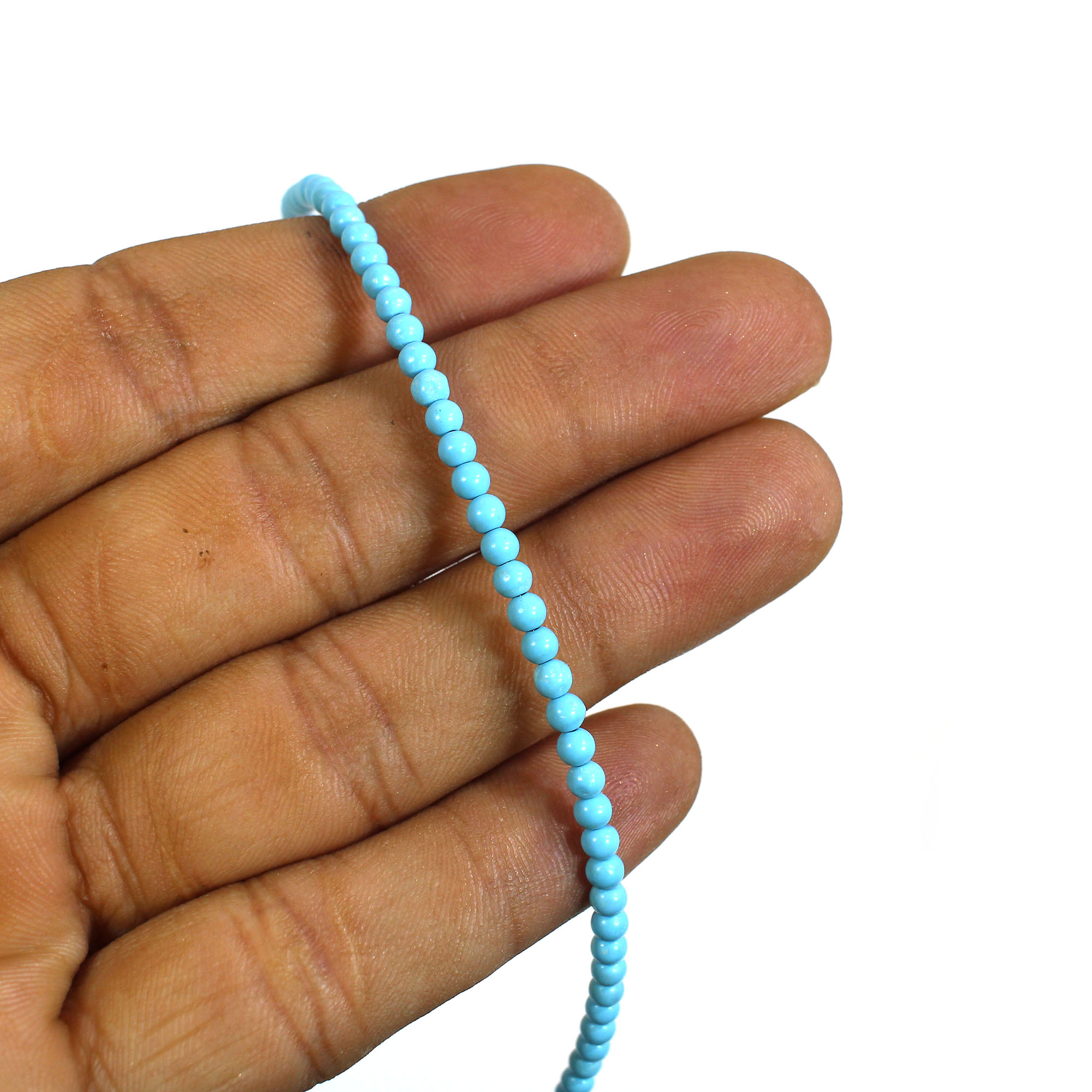 Synthetic Turquoise 3mm Round Cabochon Beads 8 Inch Strand