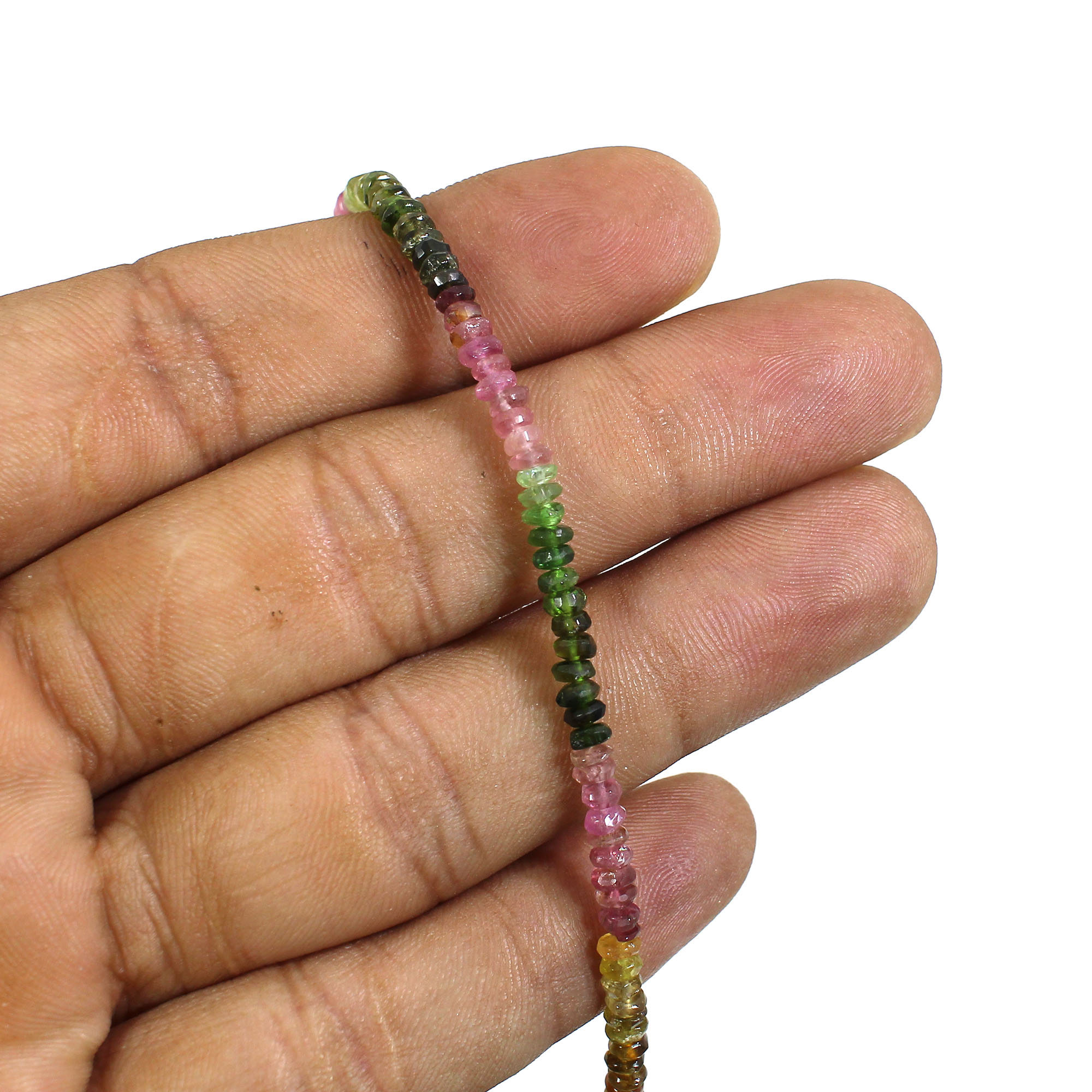 Natural Multi Tourmaline 3mm Roundel Faceted Beads 8 Inch Strand