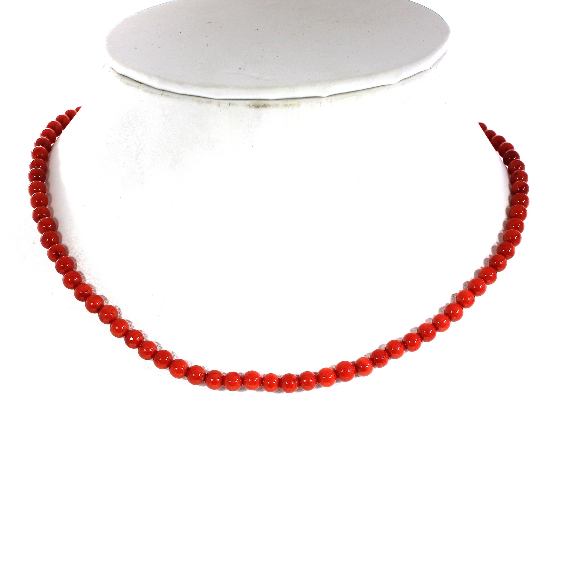 Natural Italian Coral 5mm Round Cabochon Beads 16 Inch Strand Necklace