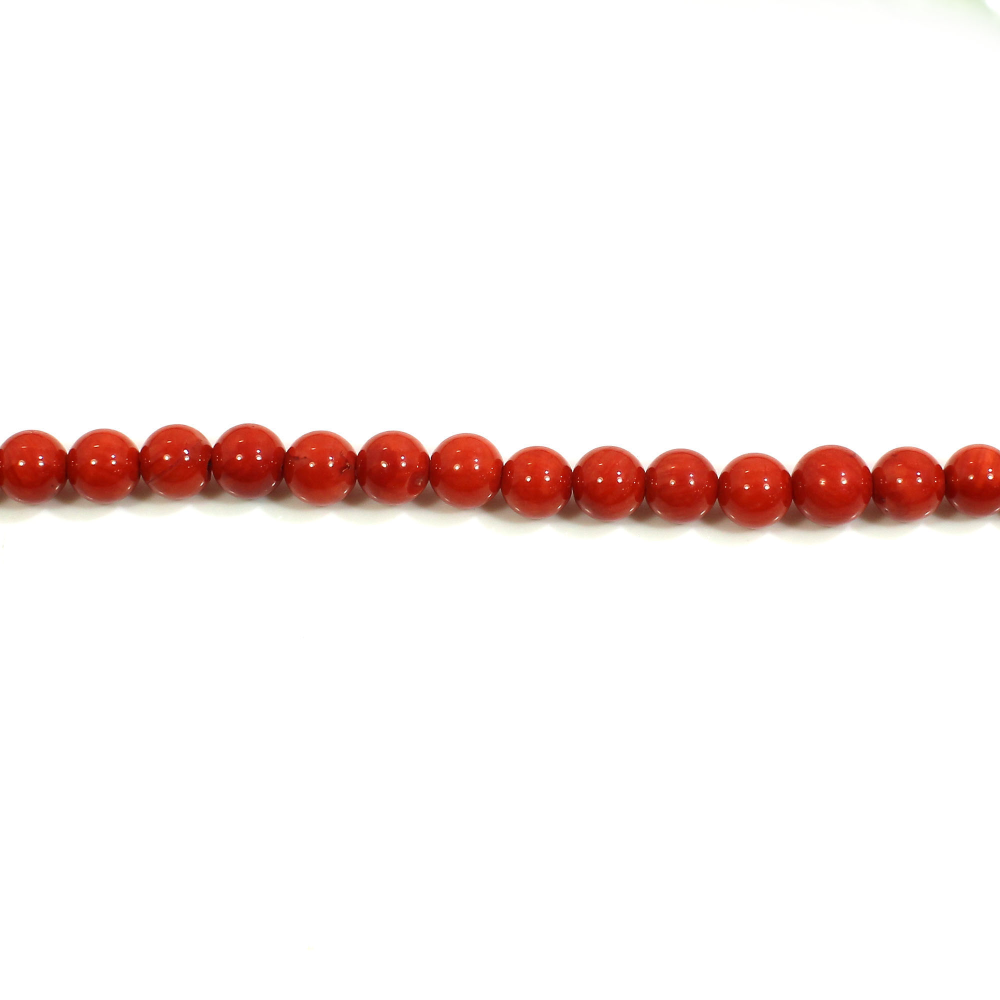 Natural Italian Coral 5mm Round Cabochon Beads 16 Inch Strand Necklace