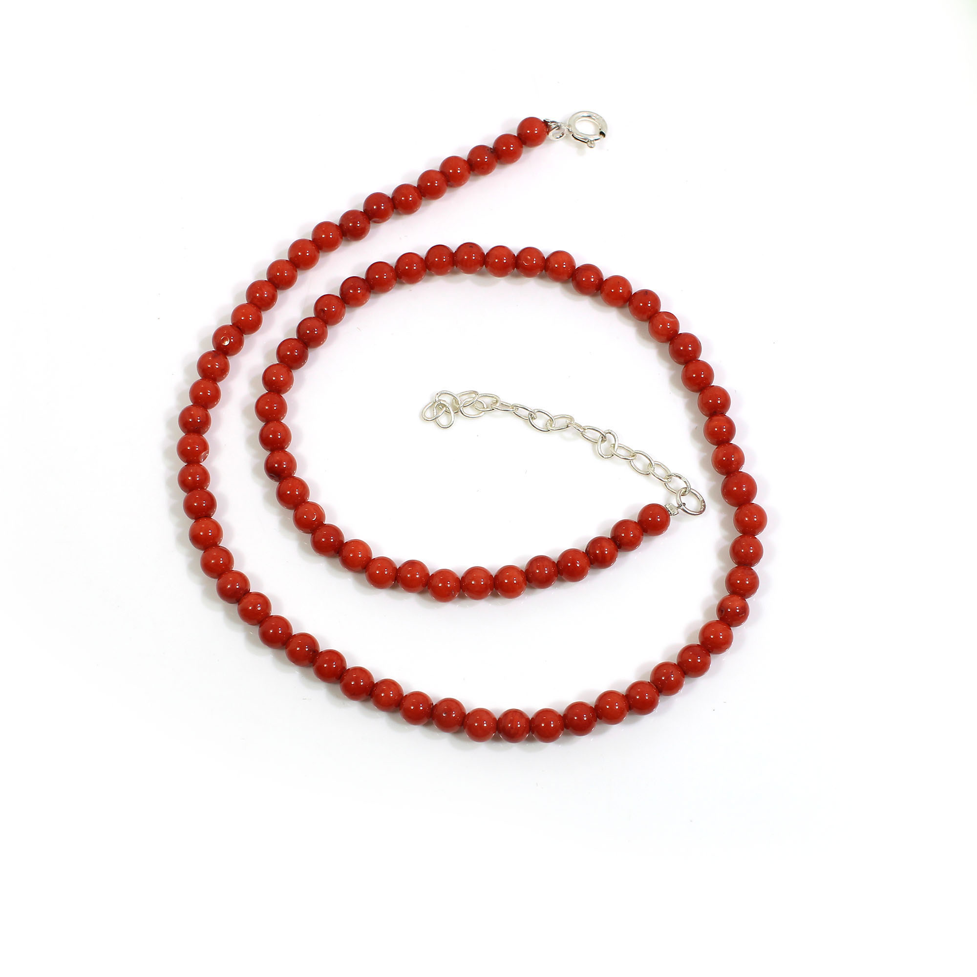 Natural Italian Coral 5mm Round Cabochon Beads 16 Inch Strand Necklace