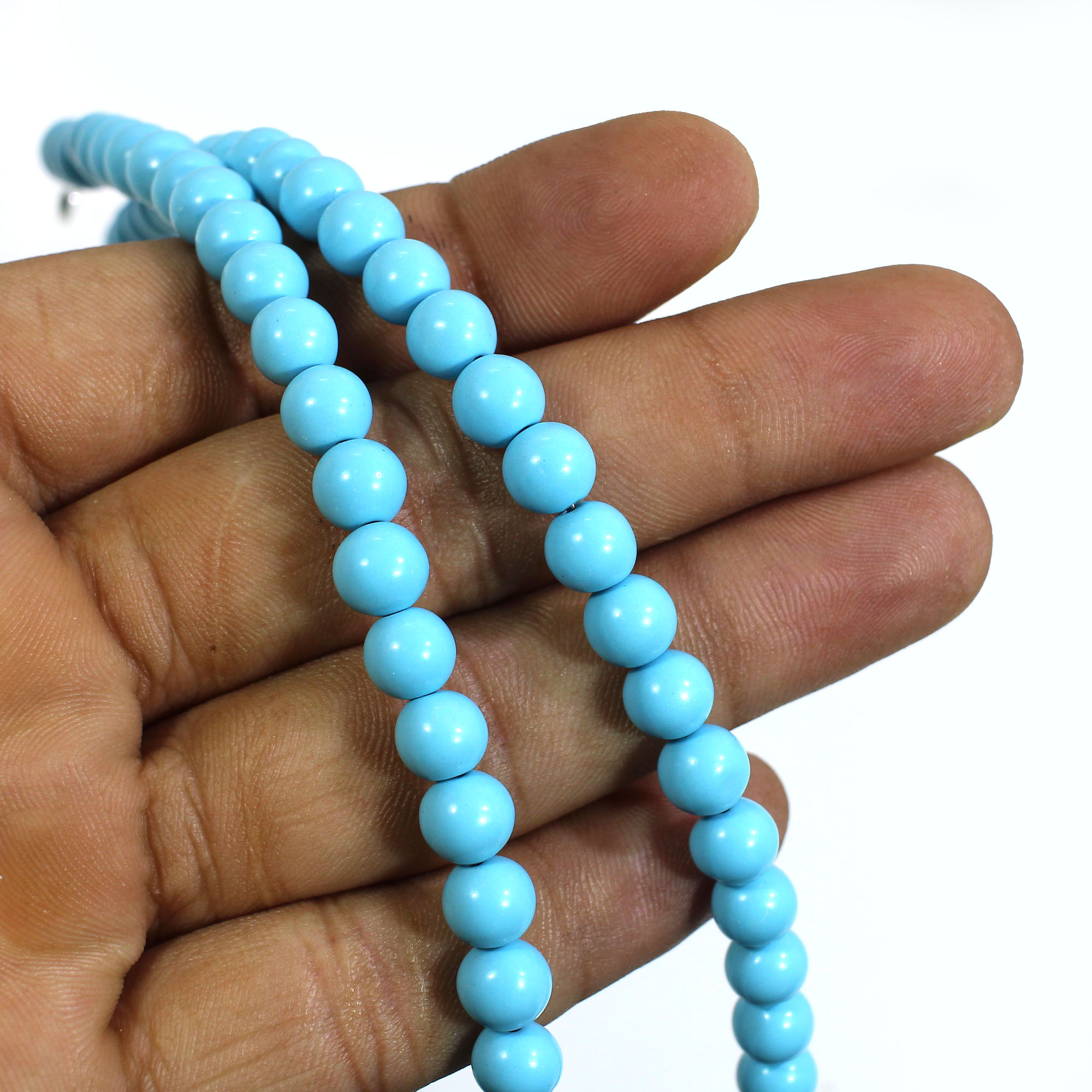 Synthetic Turquoise 7mm Round Cabochon Beads 18 Inch Strand Necklace