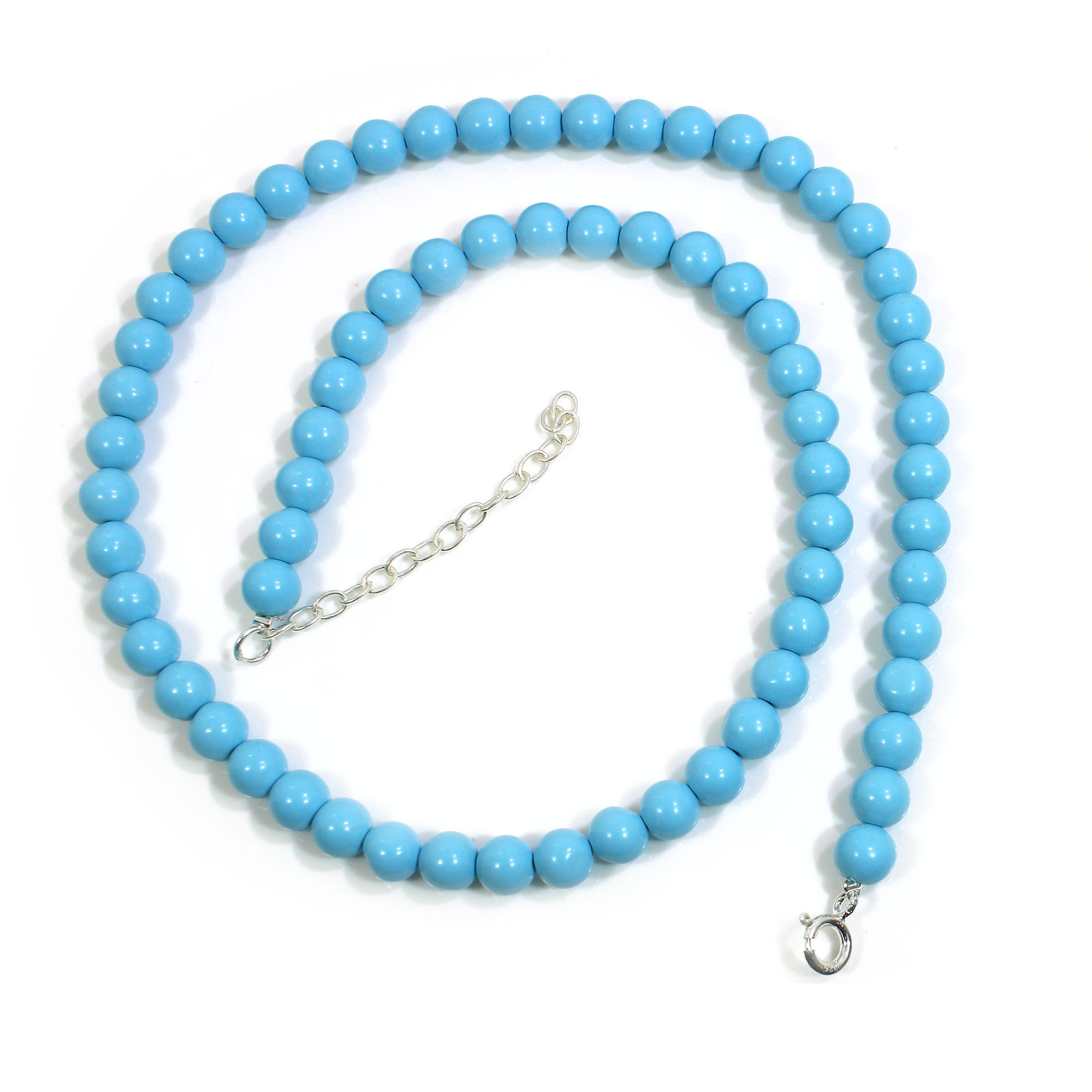 Synthetic Turquoise 7mm Round Cabochon Beads 18 Inch Strand Necklace