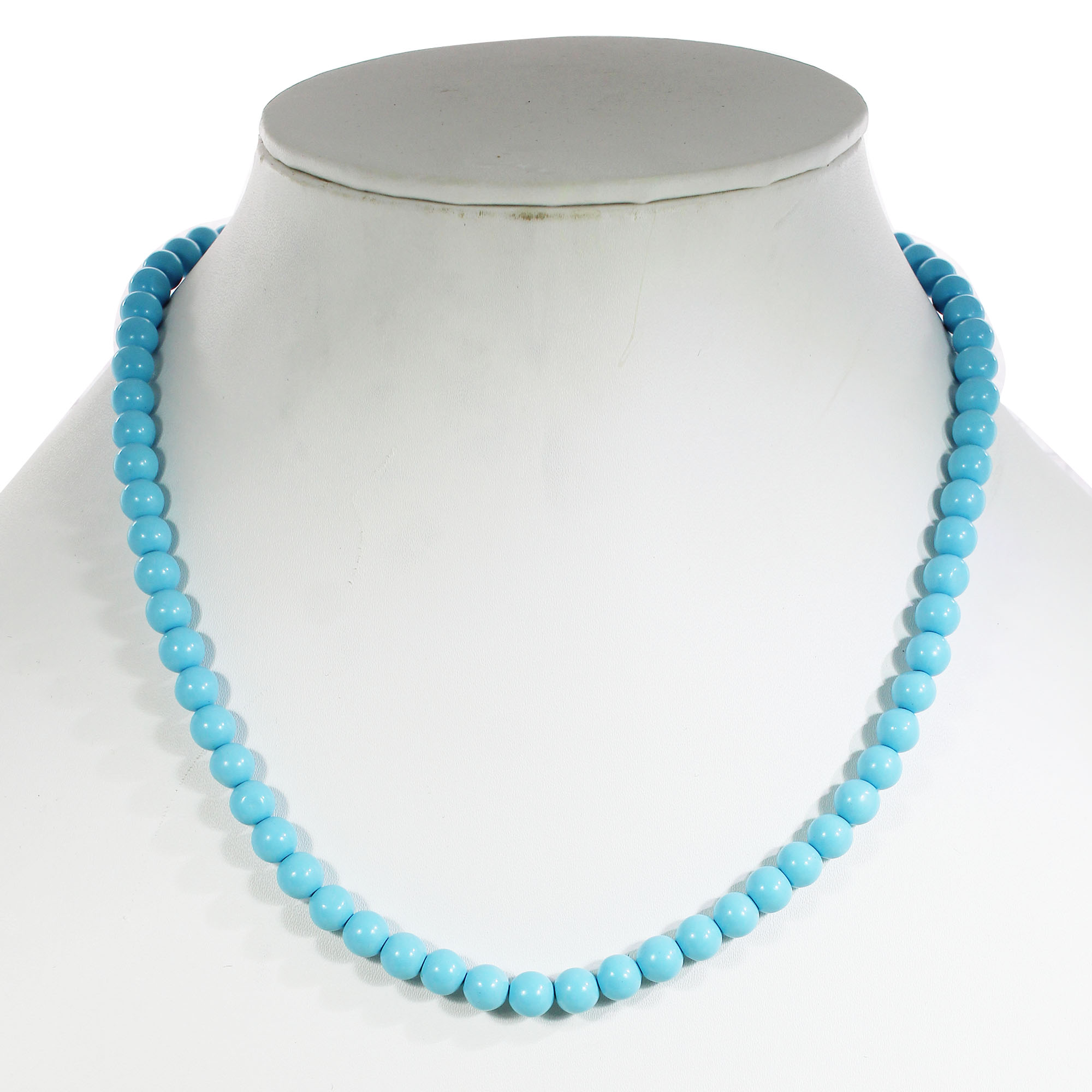 Synthetic Turquoise 7mm Round Cabochon Beads 18 Inch Strand Necklace