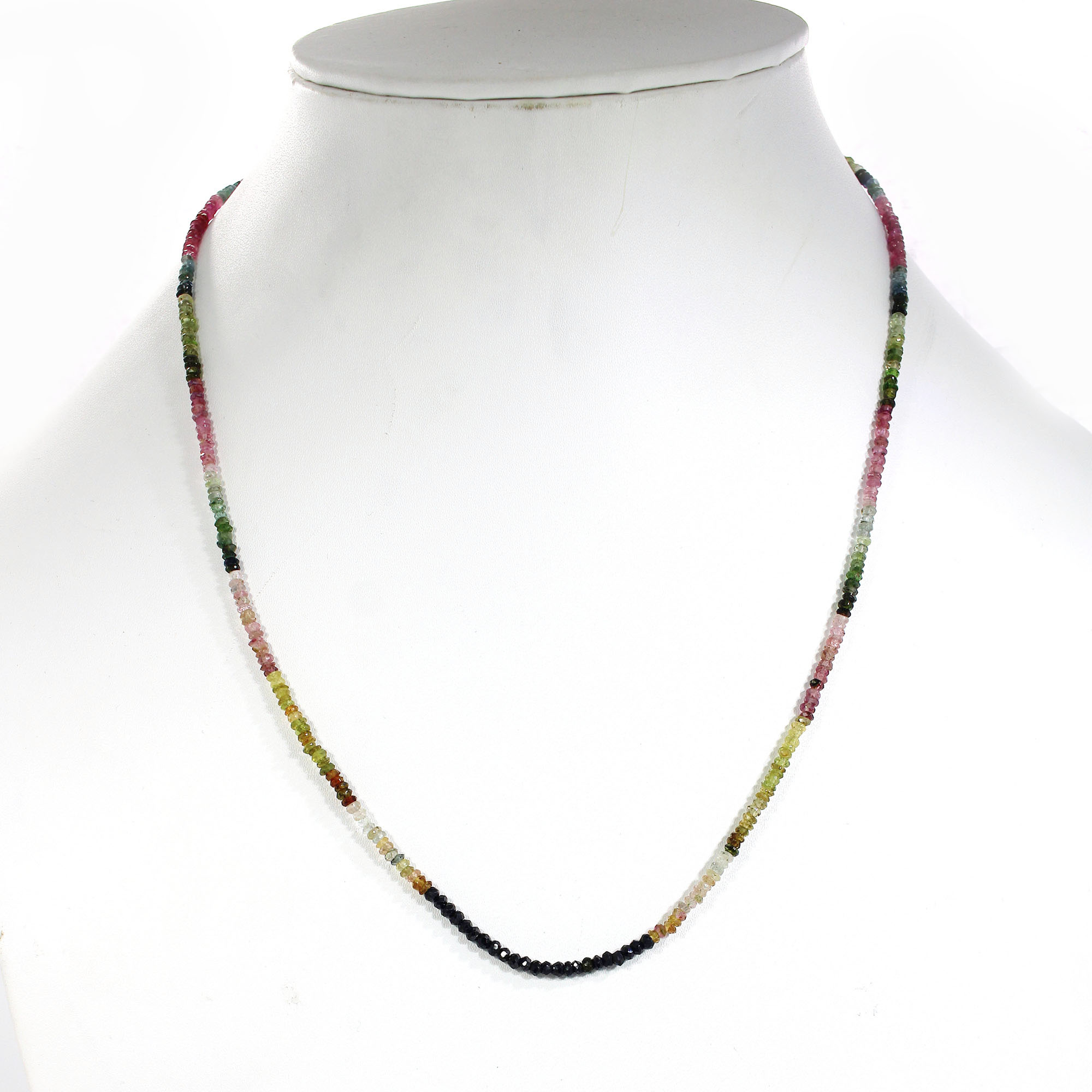 Natural Multi Tourmaline 3mm Roundel Faceted Beads 20 Inch Strand Necklace