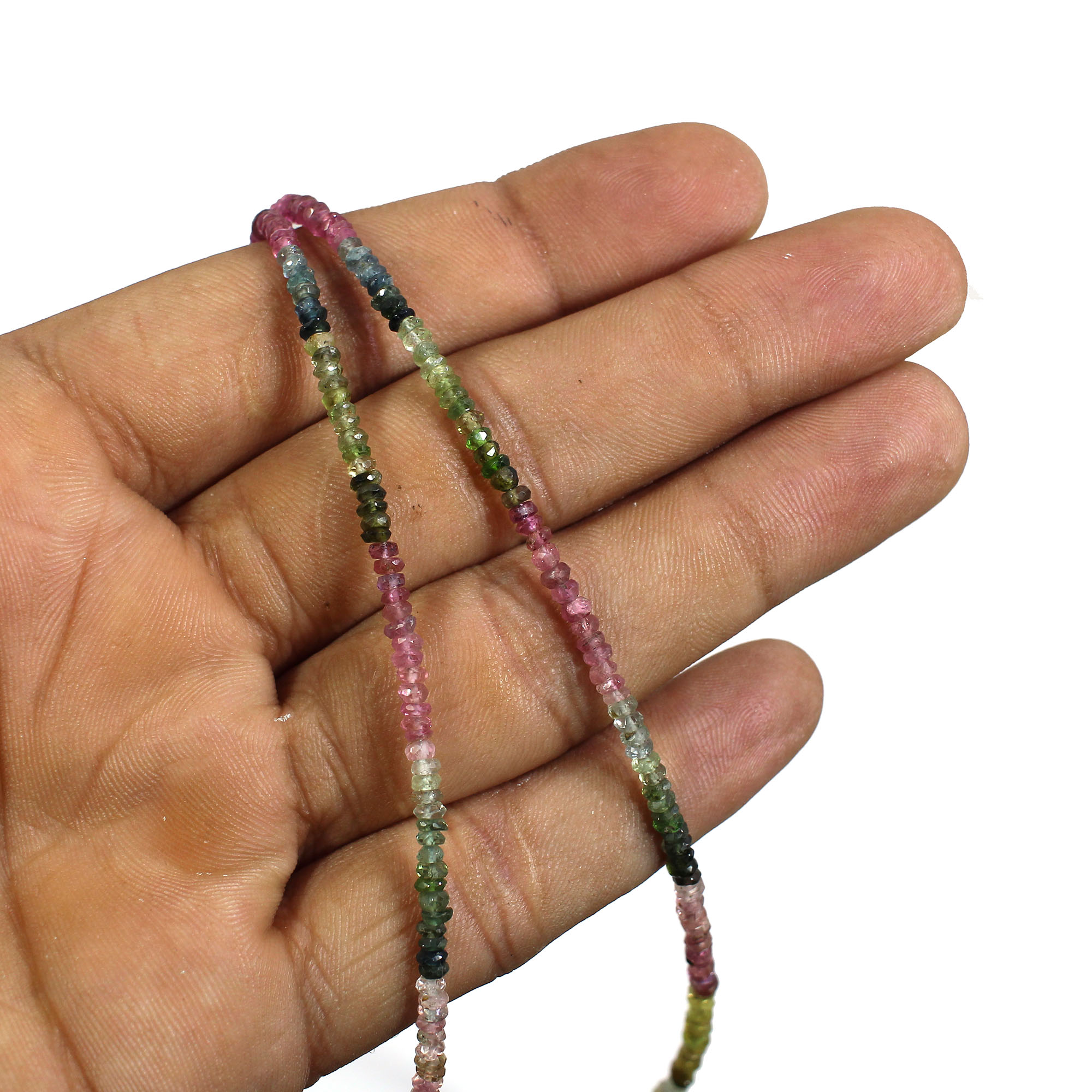 Natural Multi Tourmaline 3mm Roundel Faceted Beads 20 Inch Strand Necklace