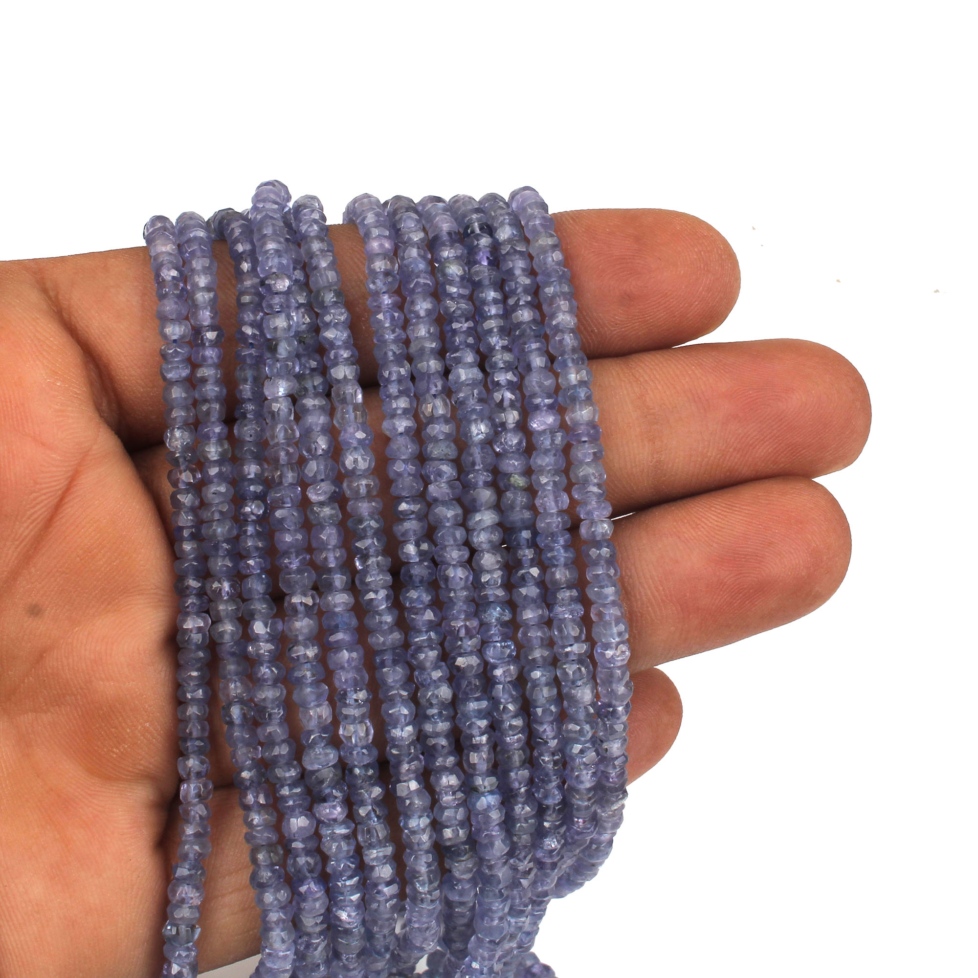 Natural Tanzanite 3mm Faceted Roundel Beads 18 Inch Per Strand Necklace 5713 Cts