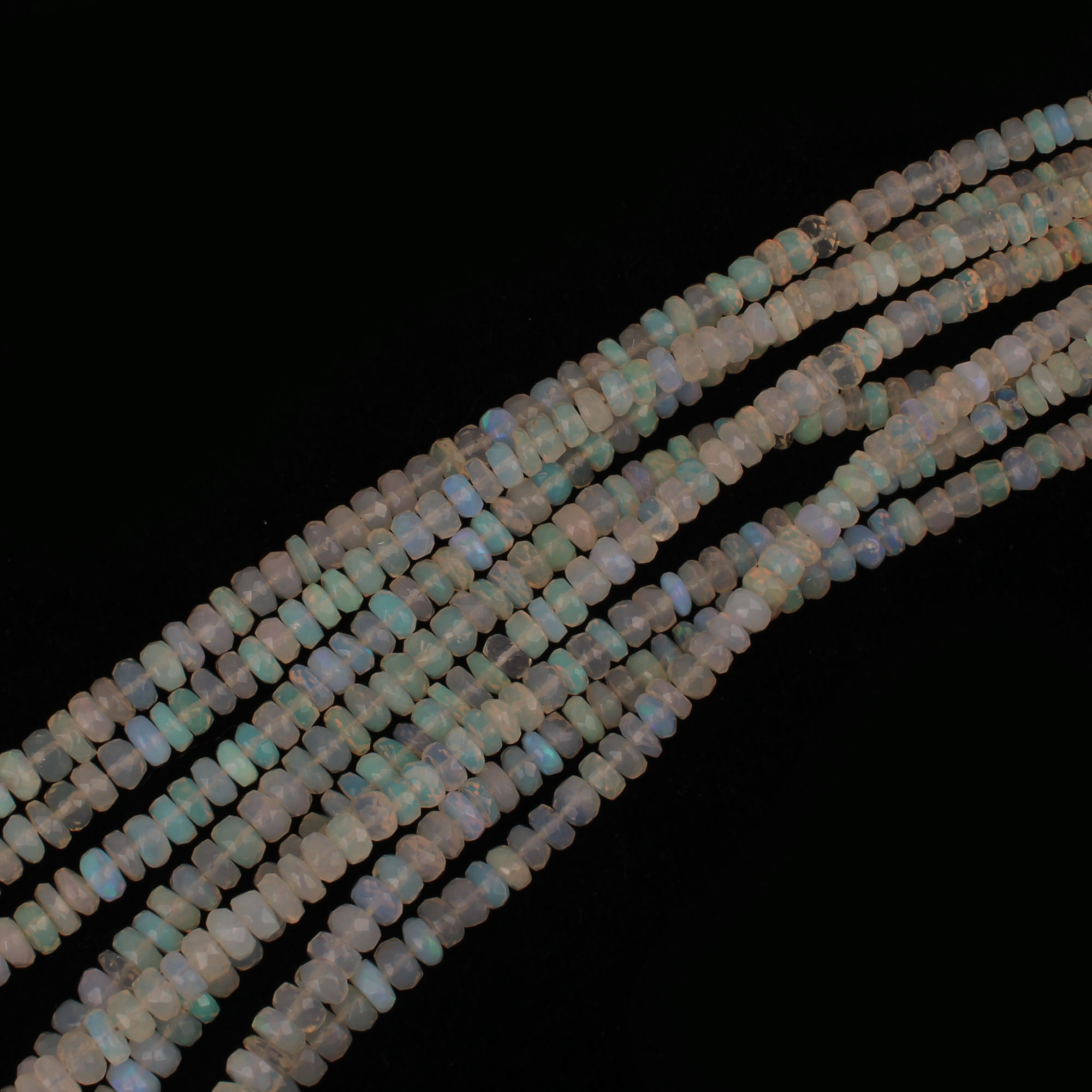 Ethiopian Opal 3-4mm Faceted Roundel Graduated Beads 16 Inch Per Strand Necklace 4540 Cts