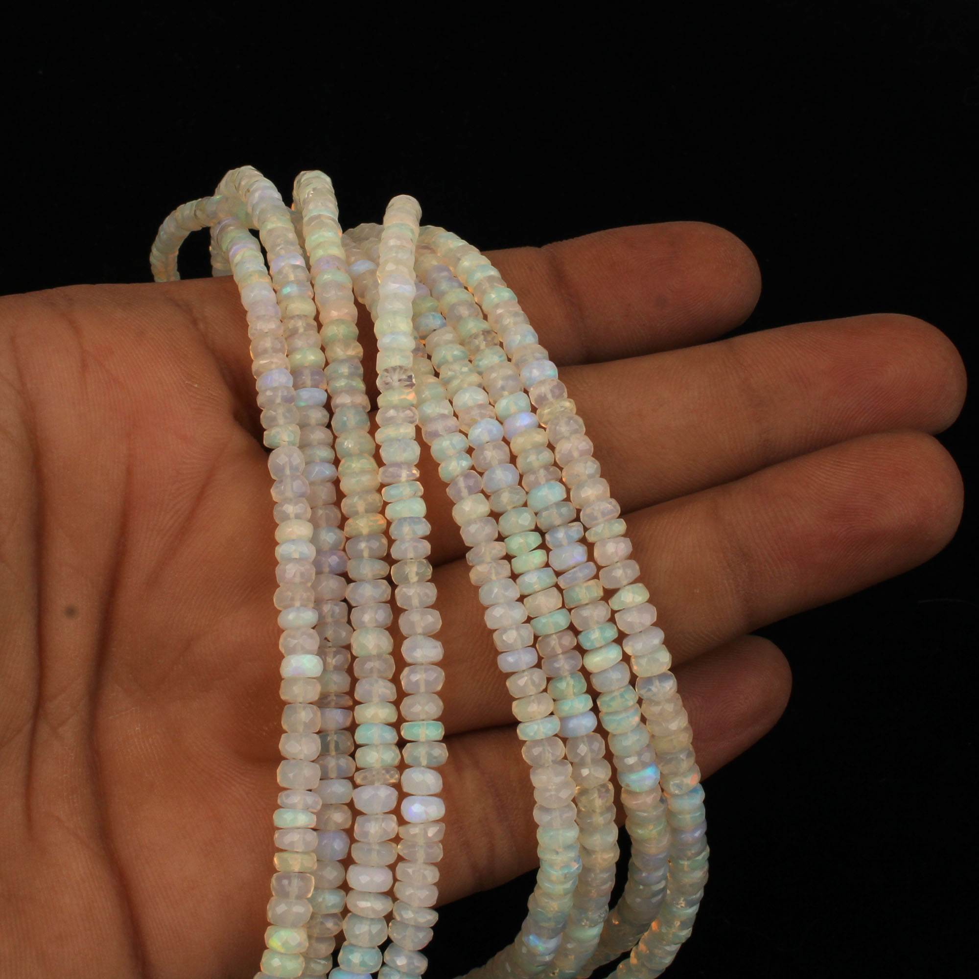 Ethiopian Opal 3-4mm Faceted Roundel Graduated Beads 16 Inch Per Strand Necklace 4540 Cts