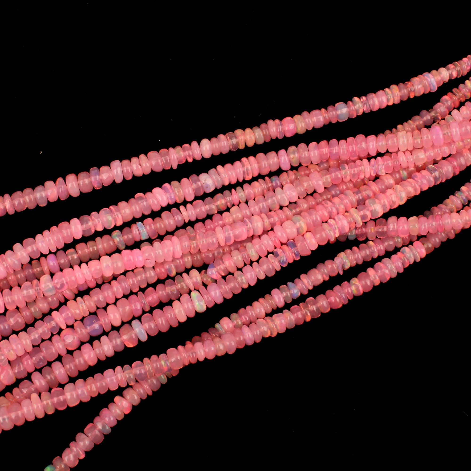 Pink Fire Opal 2-5mm Roundel Graduated Beads 16 Inch Per Strand Necklace 25 Cts