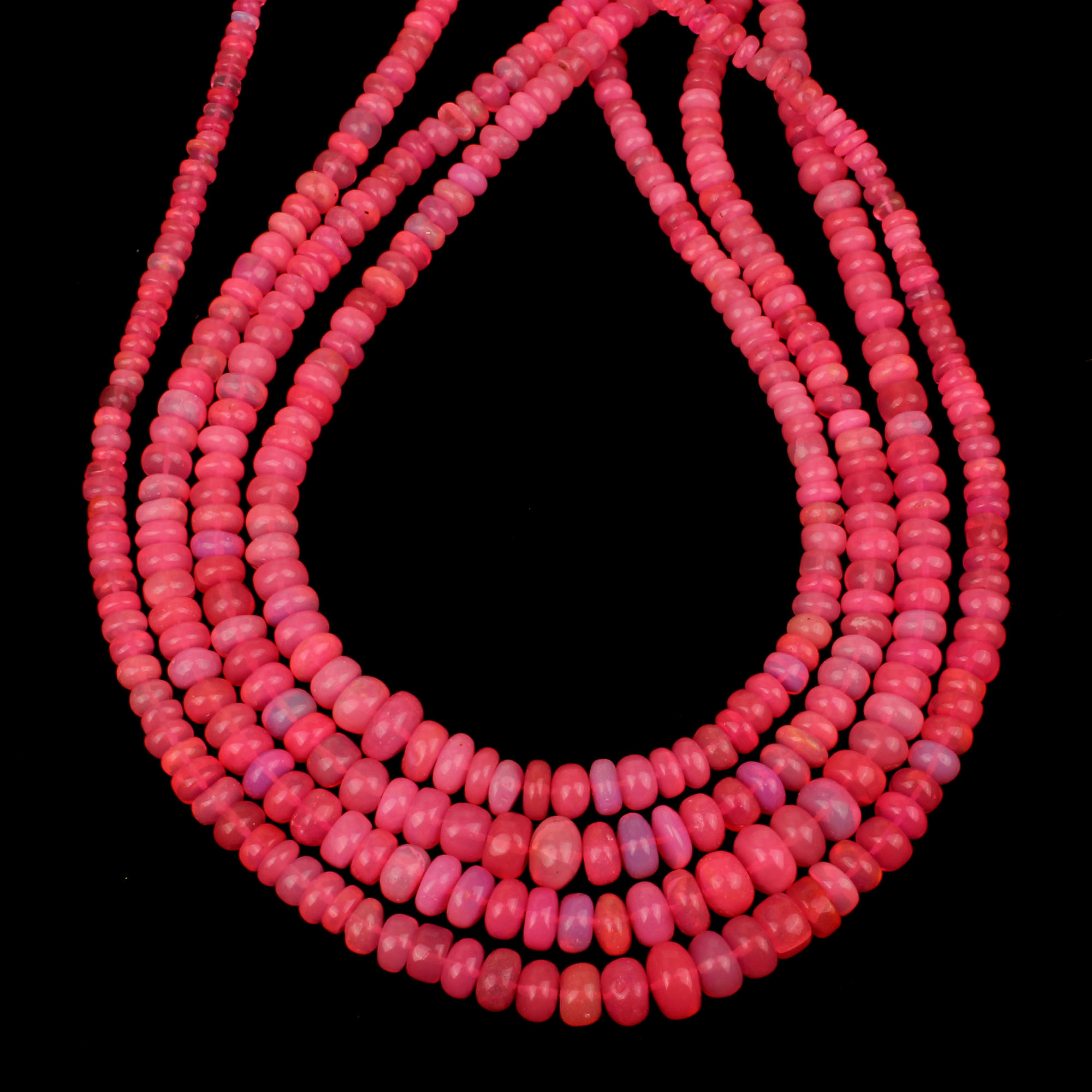 Pink Ethiopian Coated Opal 3-8mm Roundel Graduated Beads 16 Inch Strand Necklace 5214 Cts