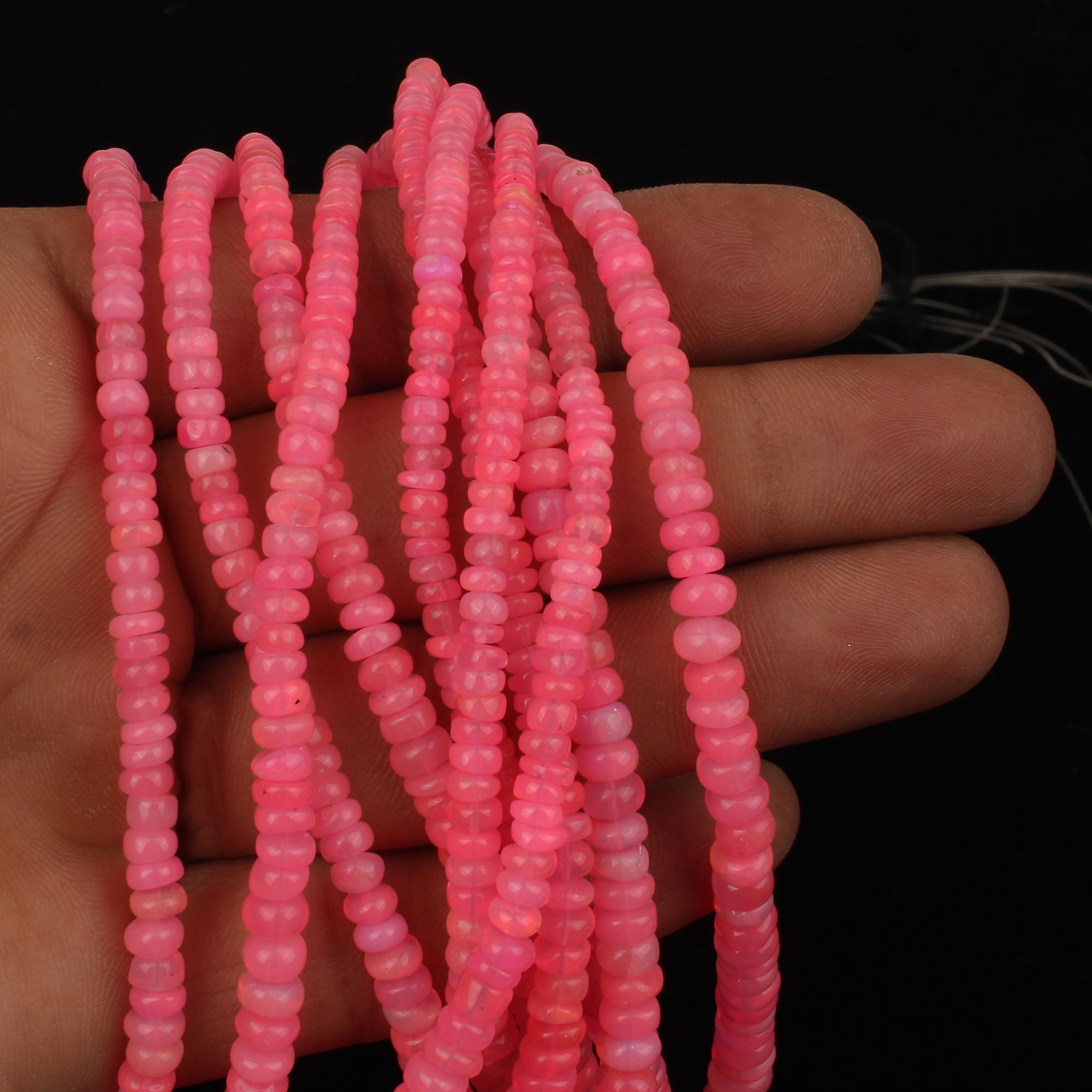 Pink Ethiopian Coated Opal 3-8mm Roundel Graduated Beads 16 Inch Strand Necklace 5214 Cts