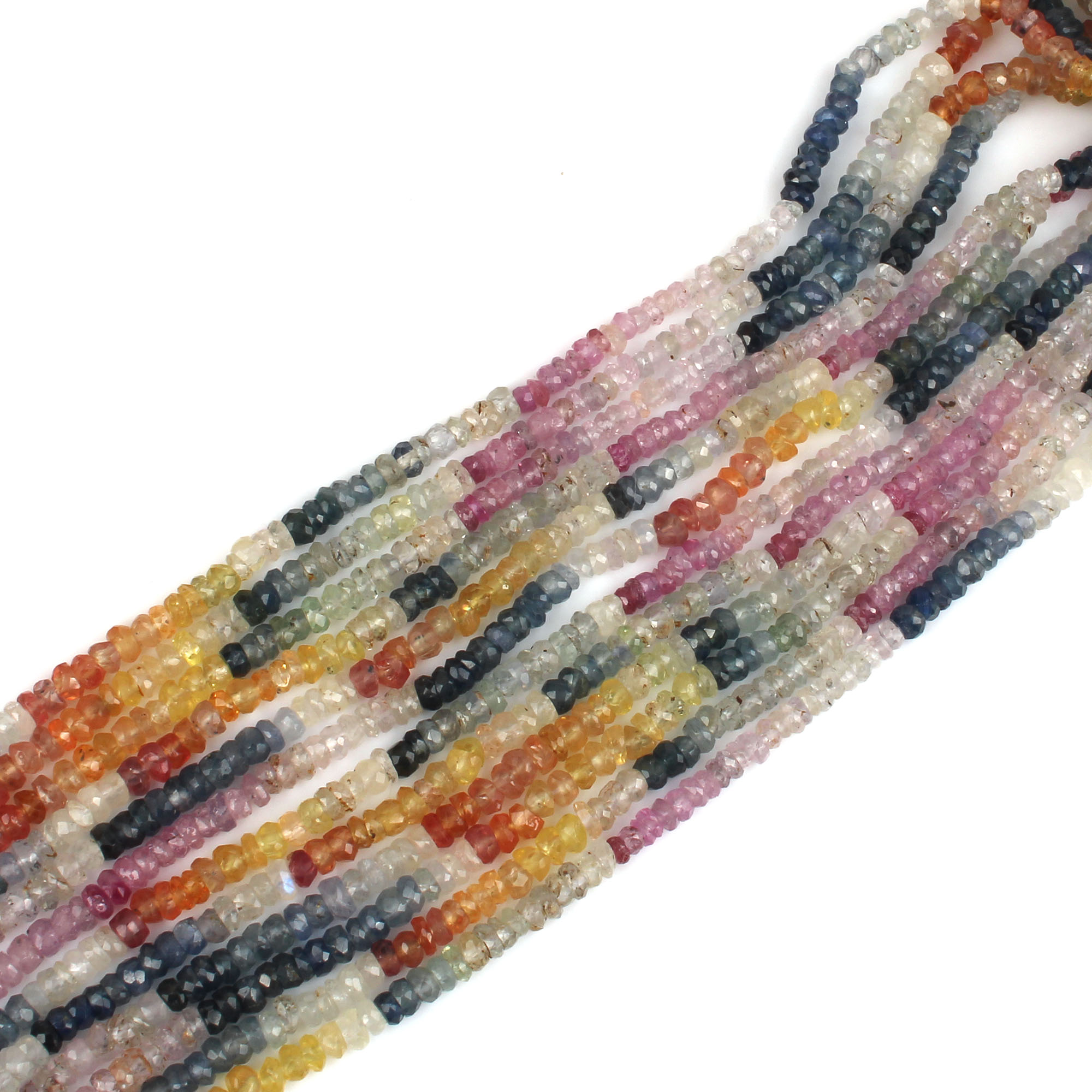 Multi Sapphire 3mm Roundel Faceted Beads 16 Inch Strand Necklace 3702 Cts