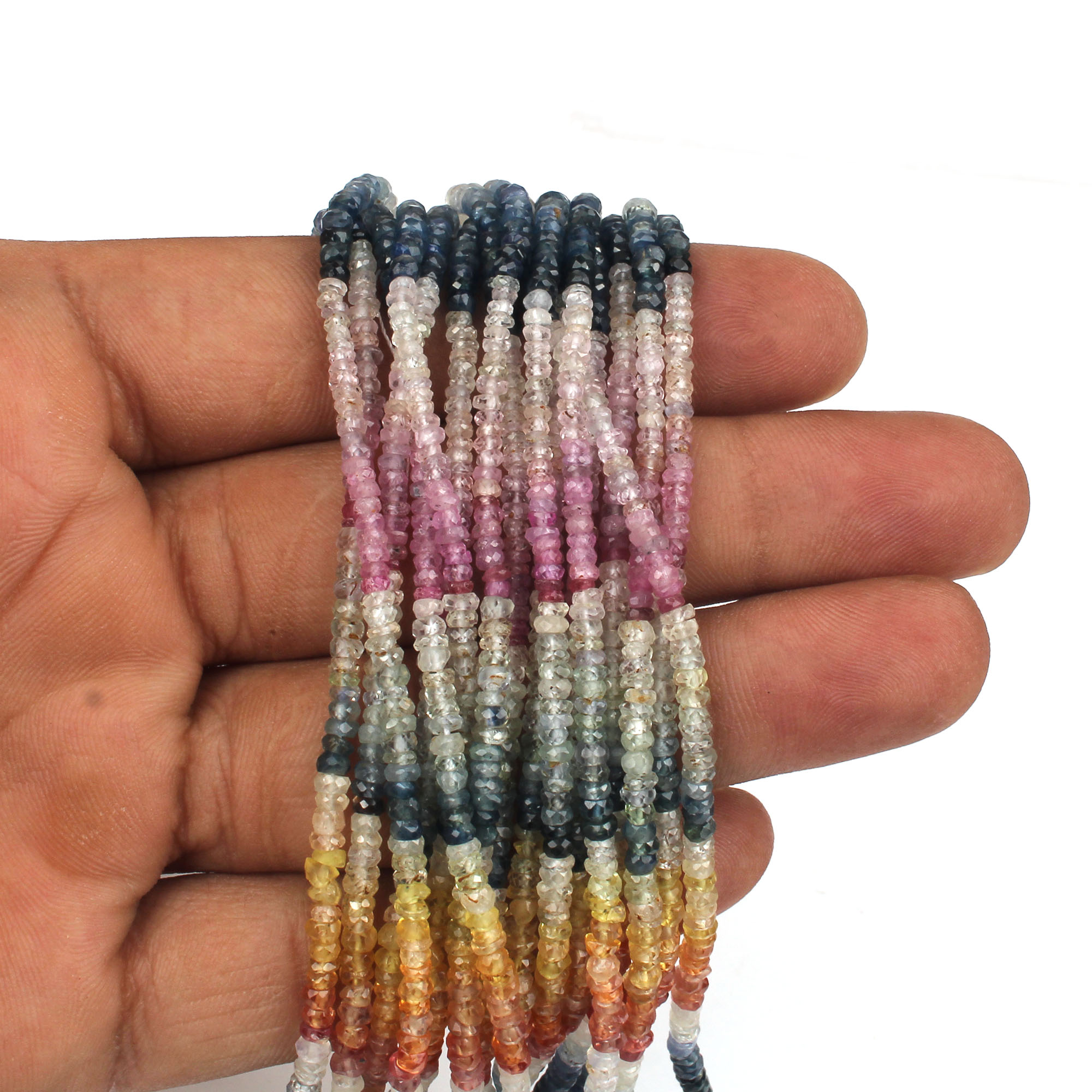 Multi Sapphire 3mm Roundel Faceted Beads 16 Inch Strand Necklace 3702 Cts