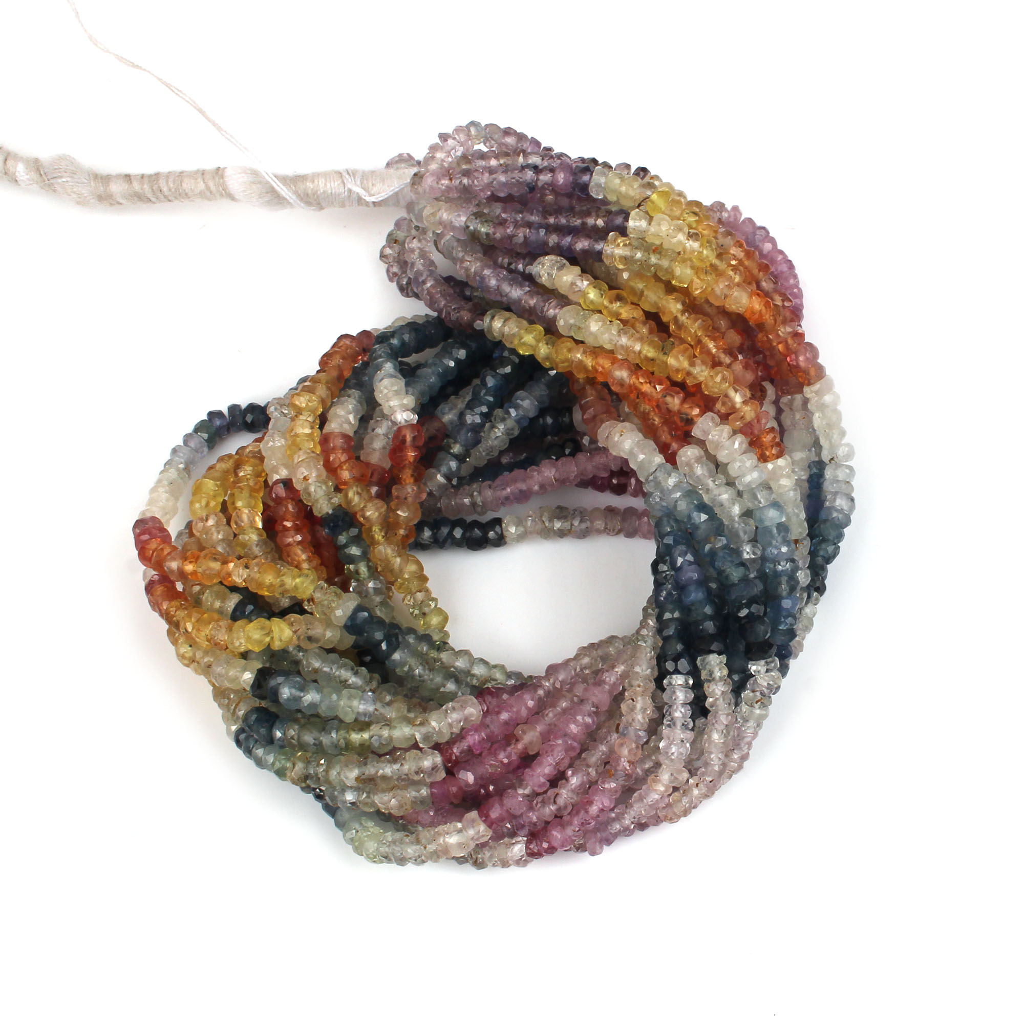 Multi Sapphire 3mm Roundel Faceted Beads 16 Inch Strand Necklace 3702 Cts