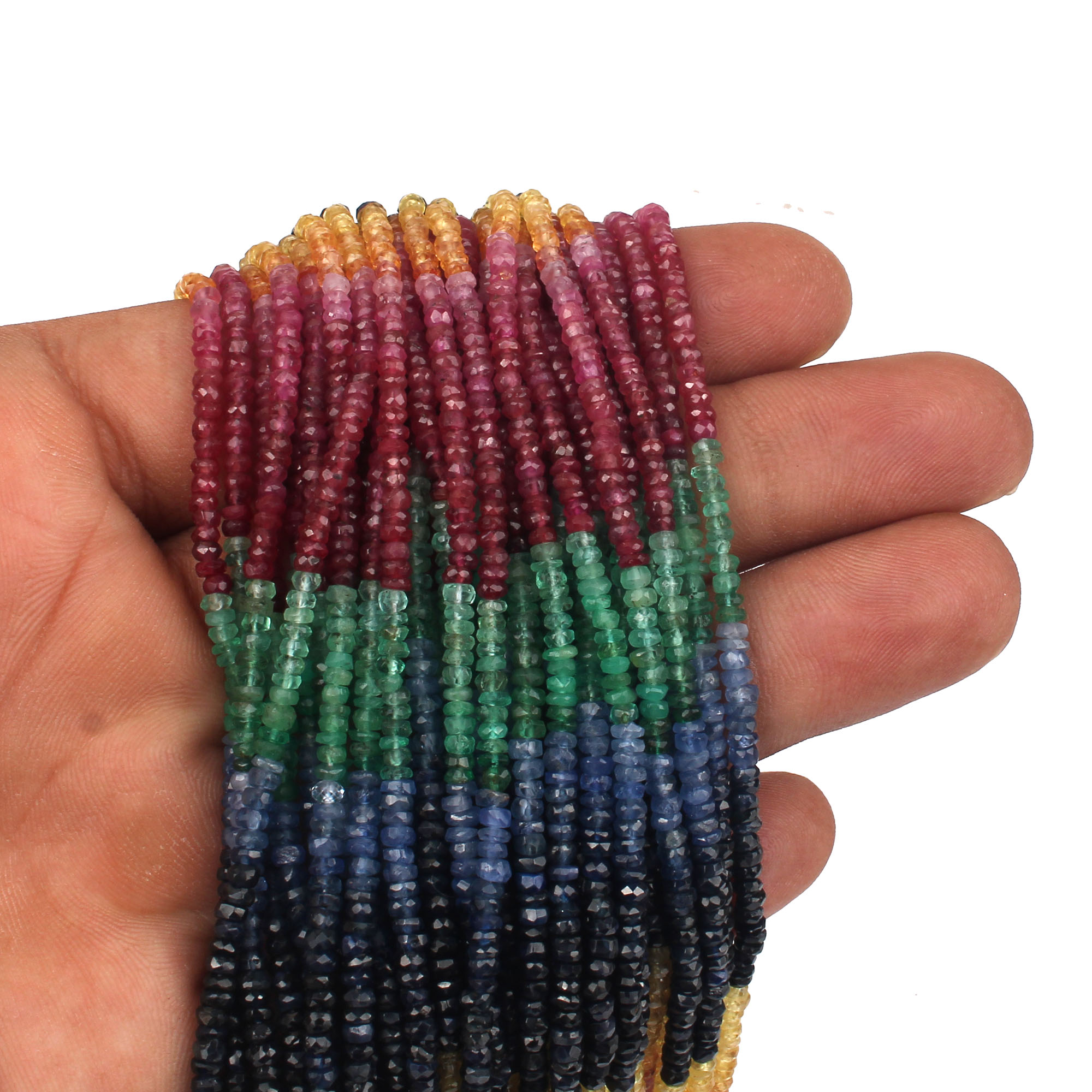 Tiny Multi Precious Stone 3mm Faceted Beads 14 Inch Strand Necklace2919 Cts