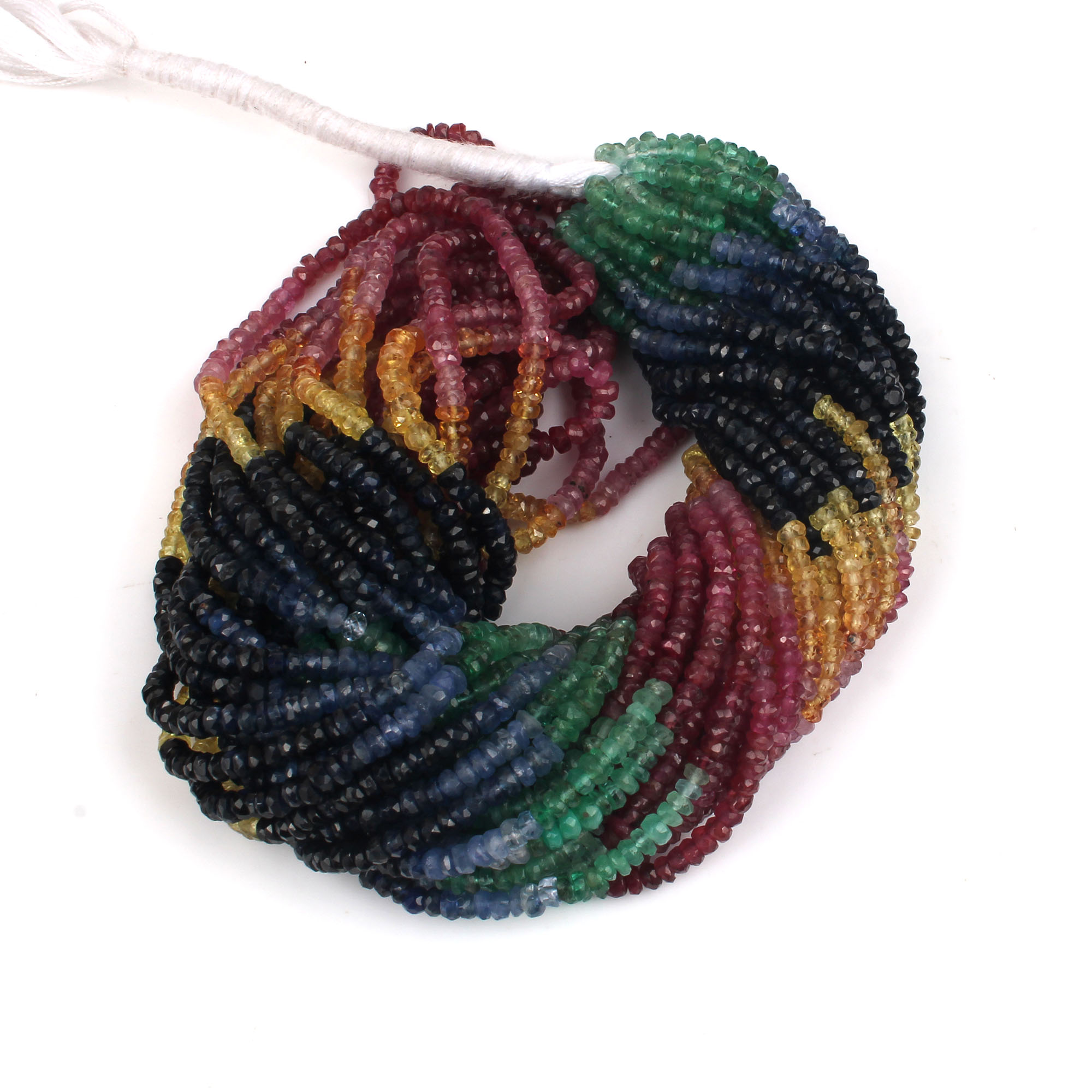 Tiny Multi Precious Stone 3mm Faceted Beads 14 Inch Strand Necklace2919 Cts