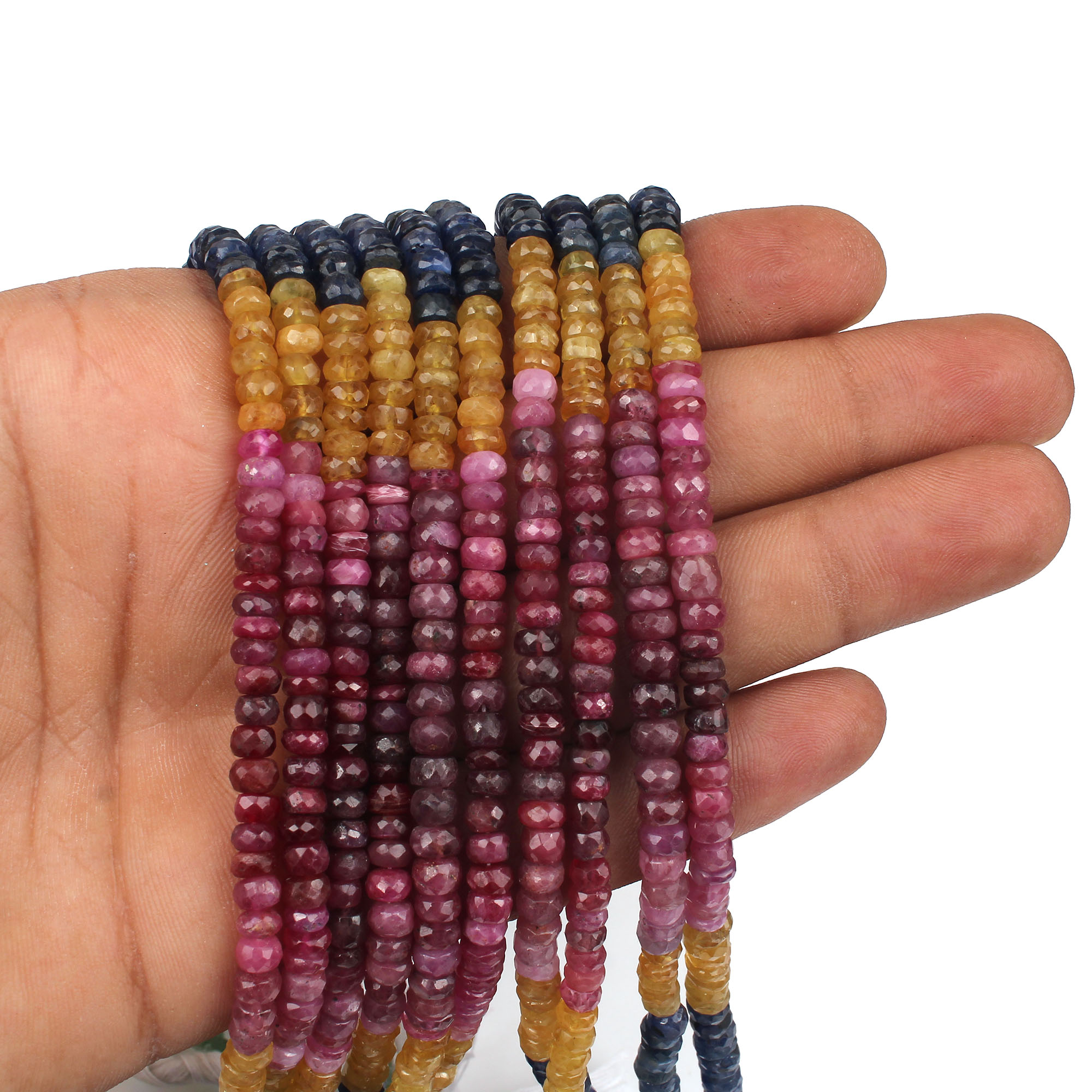 Multi Precious Stone 4mm Roundel Faceted Beads 16 Inch Strand 10607 Cts