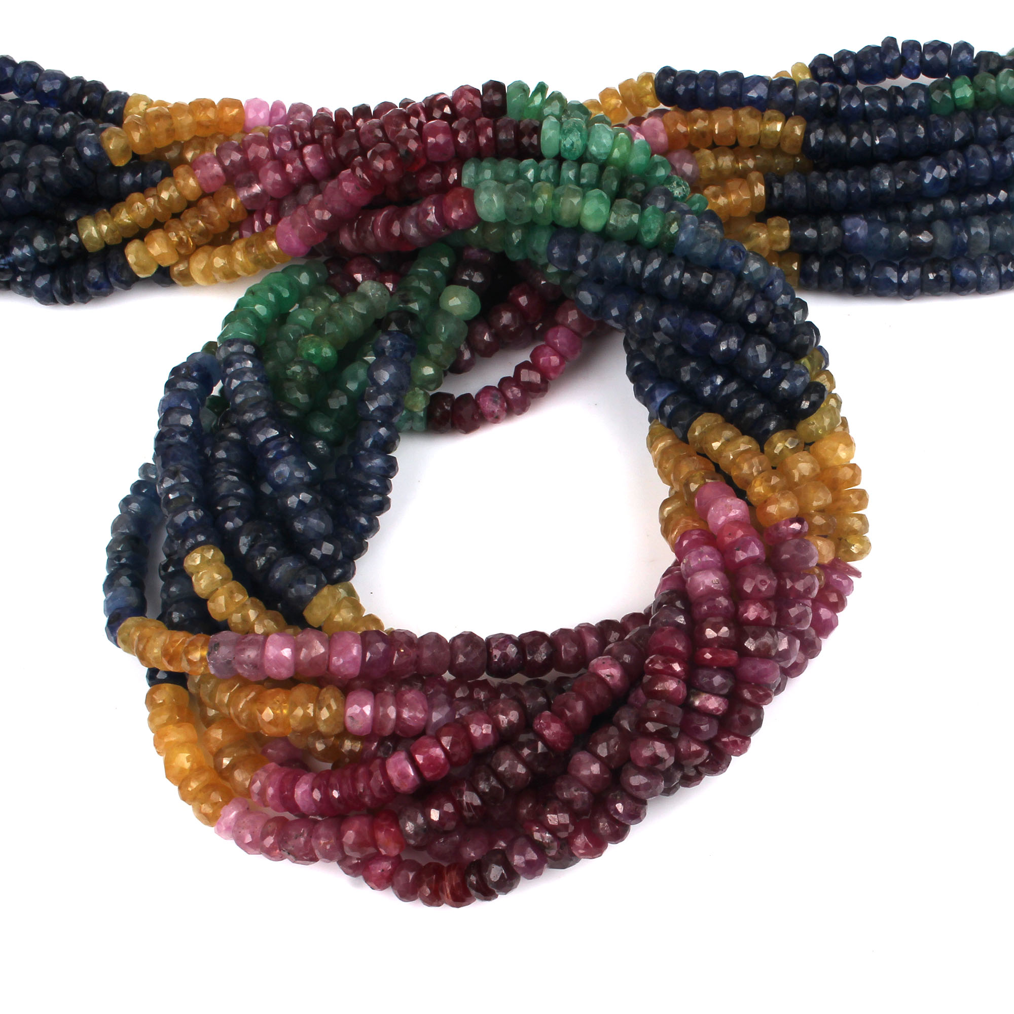 Multi Precious Stone 4mm Roundel Faceted Beads 16 Inch Strand 10607 Cts