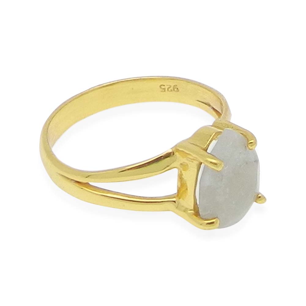 Nylon Aventurine 10x7mm Pear 18k Gold Plated Silver Prong Set Ring