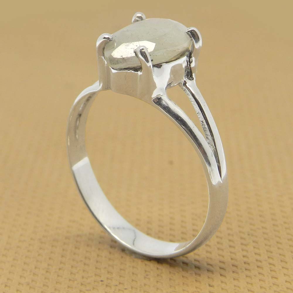 Nylon Aventurine 10x7mm Pear 18k Gold Plated Silver Prong Set Ring