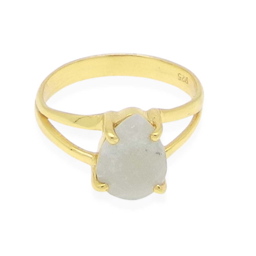 Nylon Aventurine 10x7mm Pear 18k Gold Plated Silver Prong Set Ring