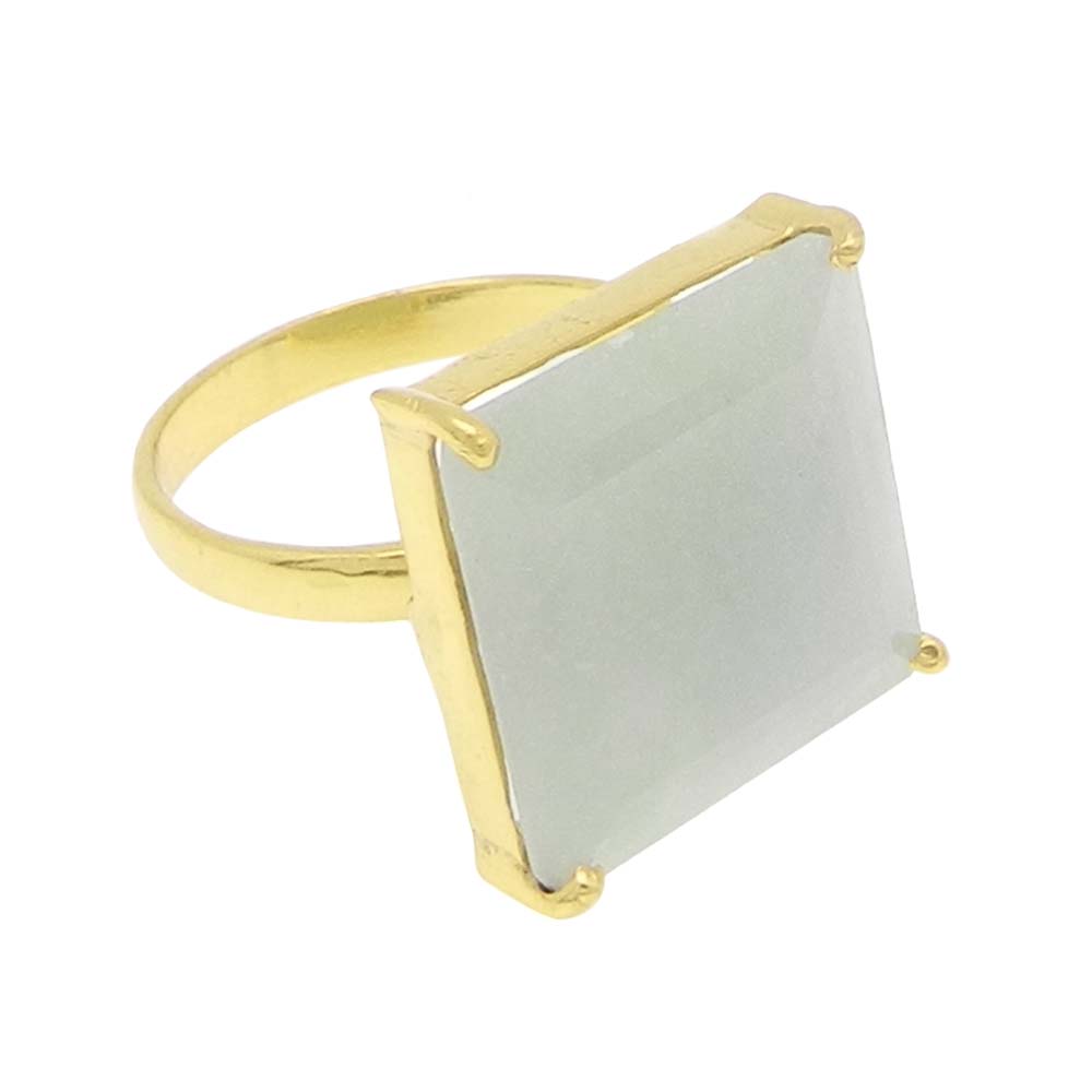 Nylon Aventurine 16x16mm Square 18k Gold Plated Silver Prong Set Ring