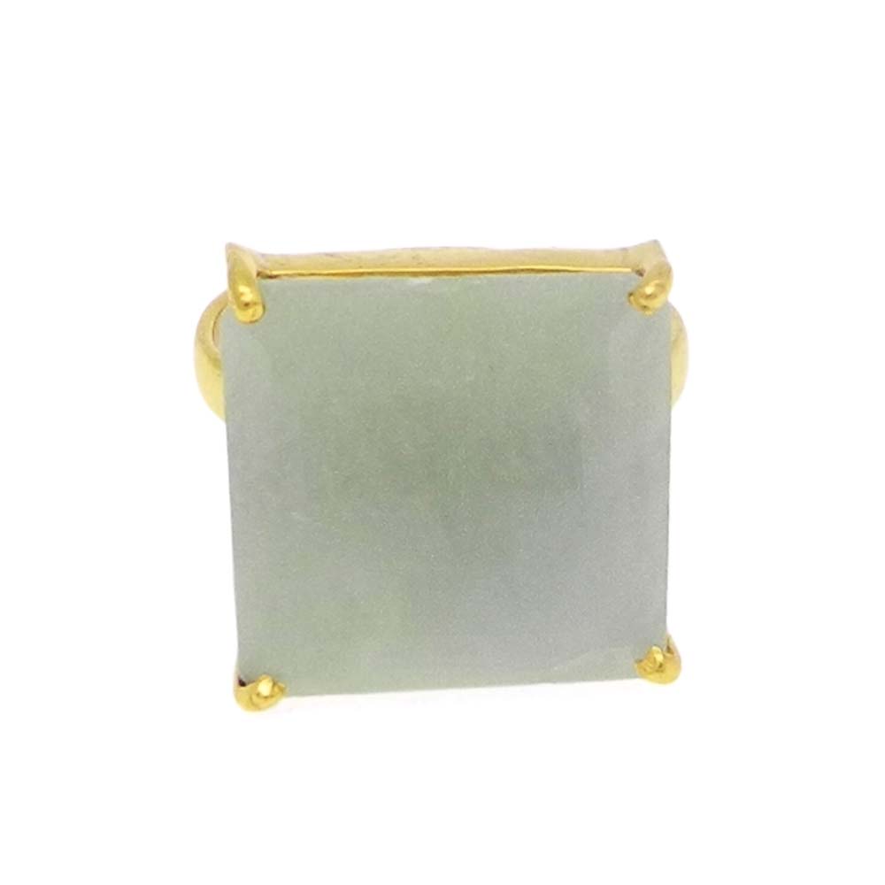 Nylon Aventurine 16x16mm Square 18k Gold Plated Silver Prong Set Ring