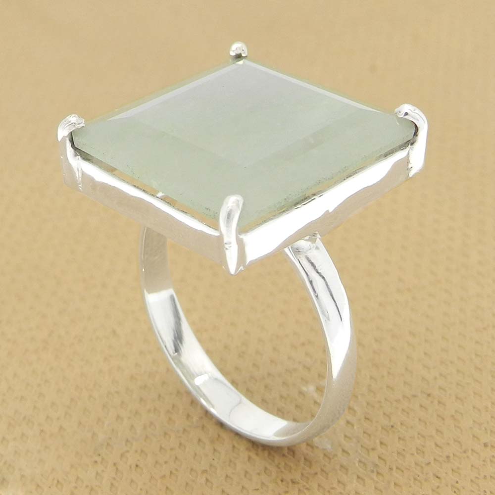 Nylon Aventurine 16x16mm Square 18k Gold Plated Silver Prong Set Ring