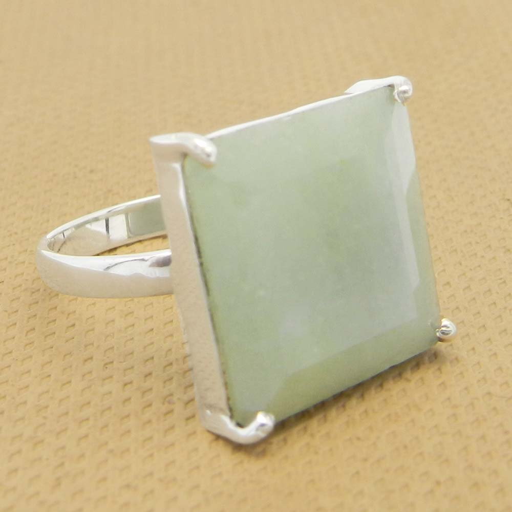 Nylon Aventurine 16x16mm Square 18k Gold Plated Silver Prong Set Ring