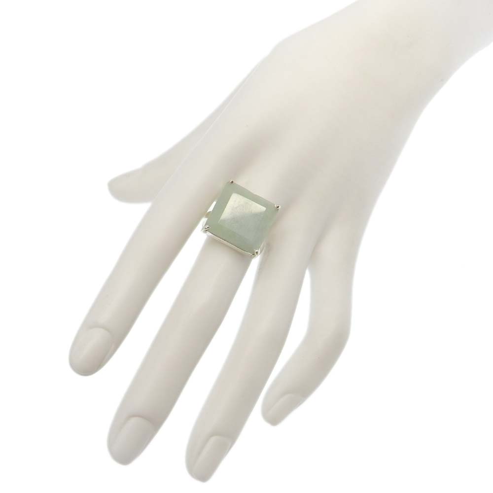 Nylon Aventurine 16x16mm Square 18k Gold Plated Silver Prong Set Ring