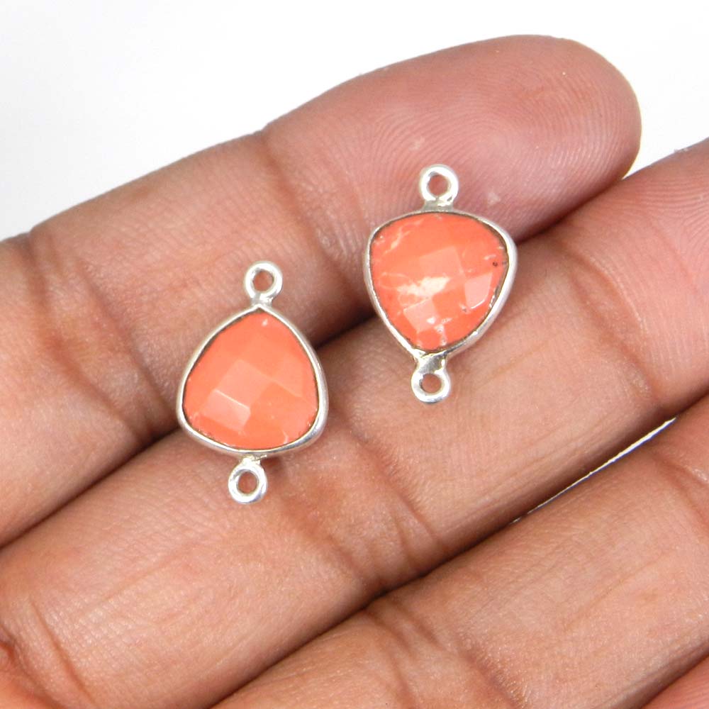 Pink Coral 17x11mm Trillian 925 Sterling Silver Double Loop Connector 082 Gms