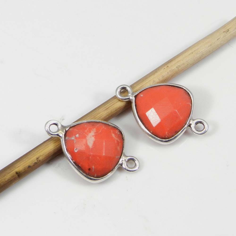 Pink Coral 17x11mm Trillian 925 Sterling Silver Double Loop Connector 082 Gms