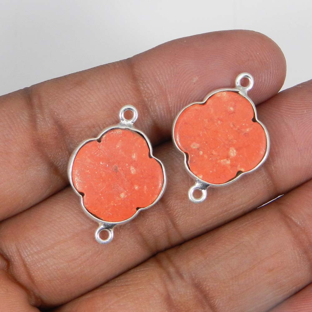 Pink Coral 24x17mm Fancy 925 Sterling Silver Double Loop Connector 162 Gms