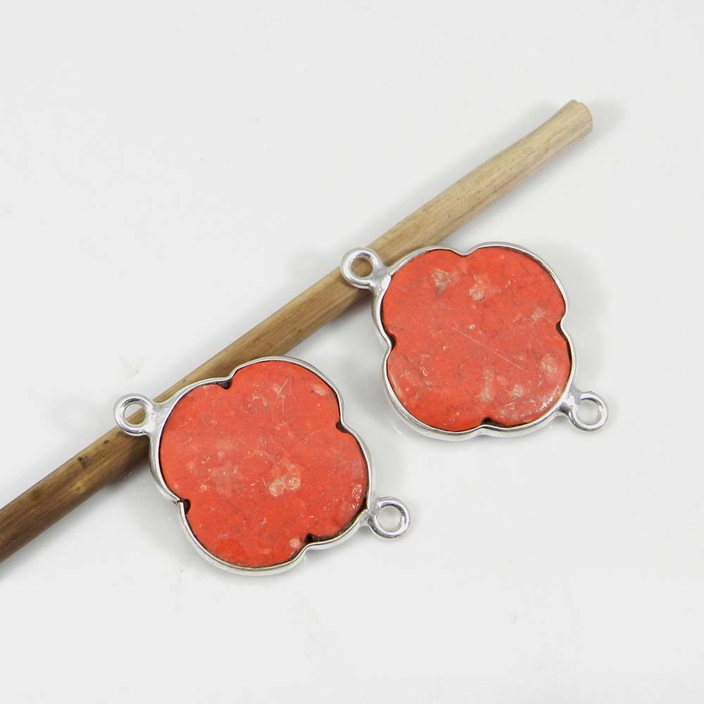 Pink Coral 24x17mm Fancy 925 Sterling Silver Double Loop Connector 162 Gms