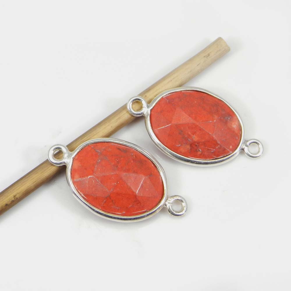 Pink Coral 25x13mm Oval 925 Sterling Silver Double Loop Connector 152 Gms
