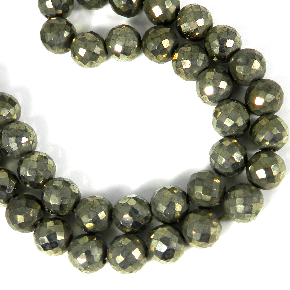 Pyrite 7mm 10 Inch Faceted Round Beads 14200 Cts