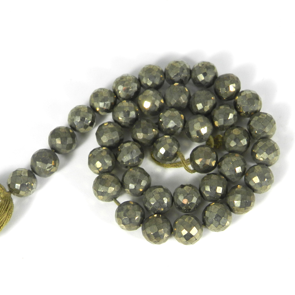 Pyrite 7mm 10 Inch Faceted Round Beads 14200 Cts