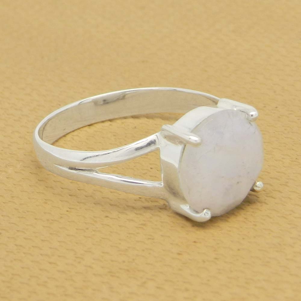 Rainbow Moonstone 10mm Round 18k Gold Plated Silver Prong Set Ring