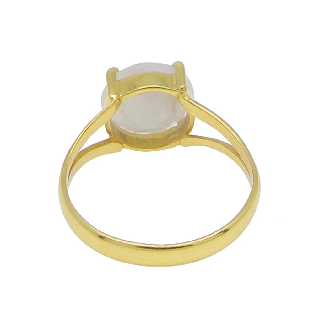 Rainbow Moonstone 10mm Round 18k Gold Plated Silver Prong Set Ring
