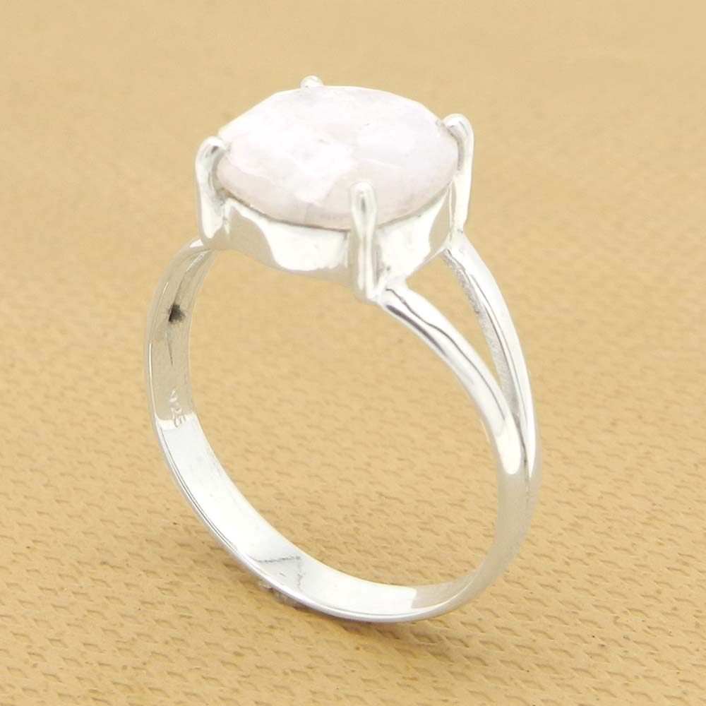 Rainbow Moonstone 10mm Round 18k Gold Plated Silver Prong Set Ring