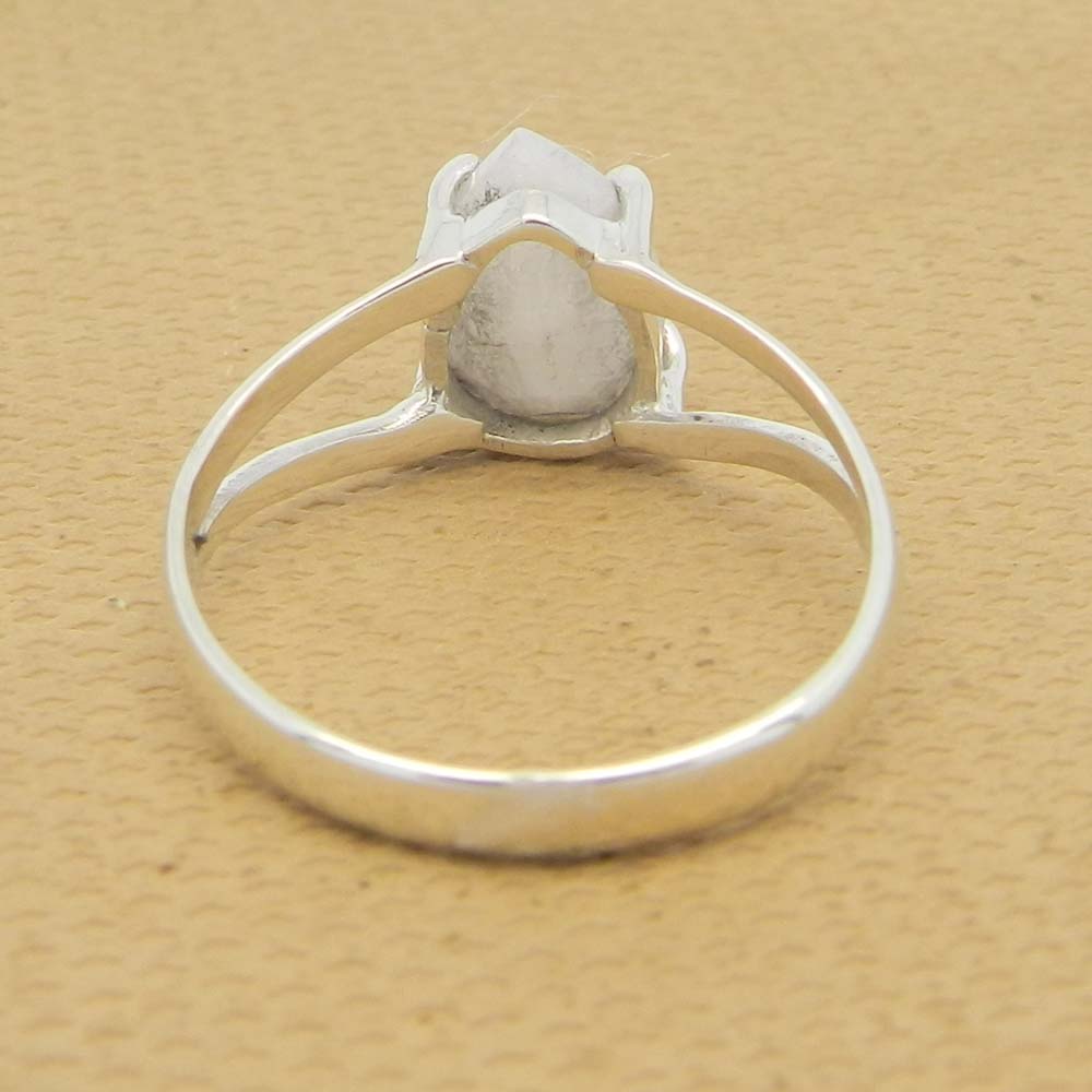 Rainbow Moonstone 10x7mm Pear 18k Gold Plated Silver Prong Set Ring