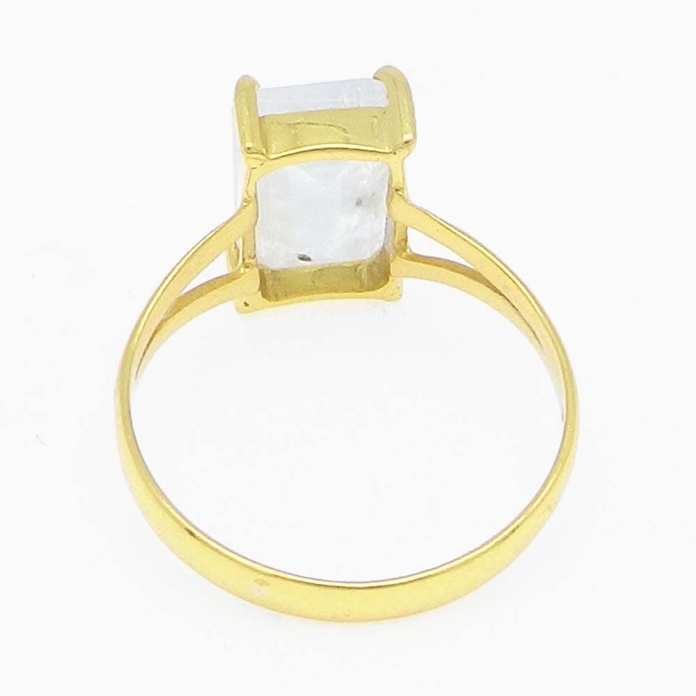 Rainbow Moonstone 10x7mm Rectangle 18k Gold Plated Silver Prong Set Ring