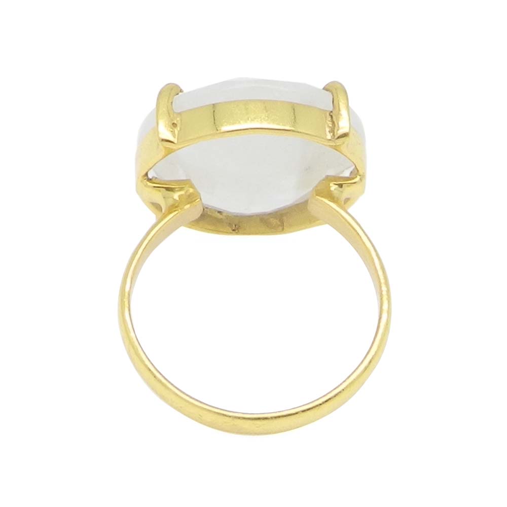 Rainbow Moonstone 16mm Round 18k Gold Plated Silver Prong Set Ring