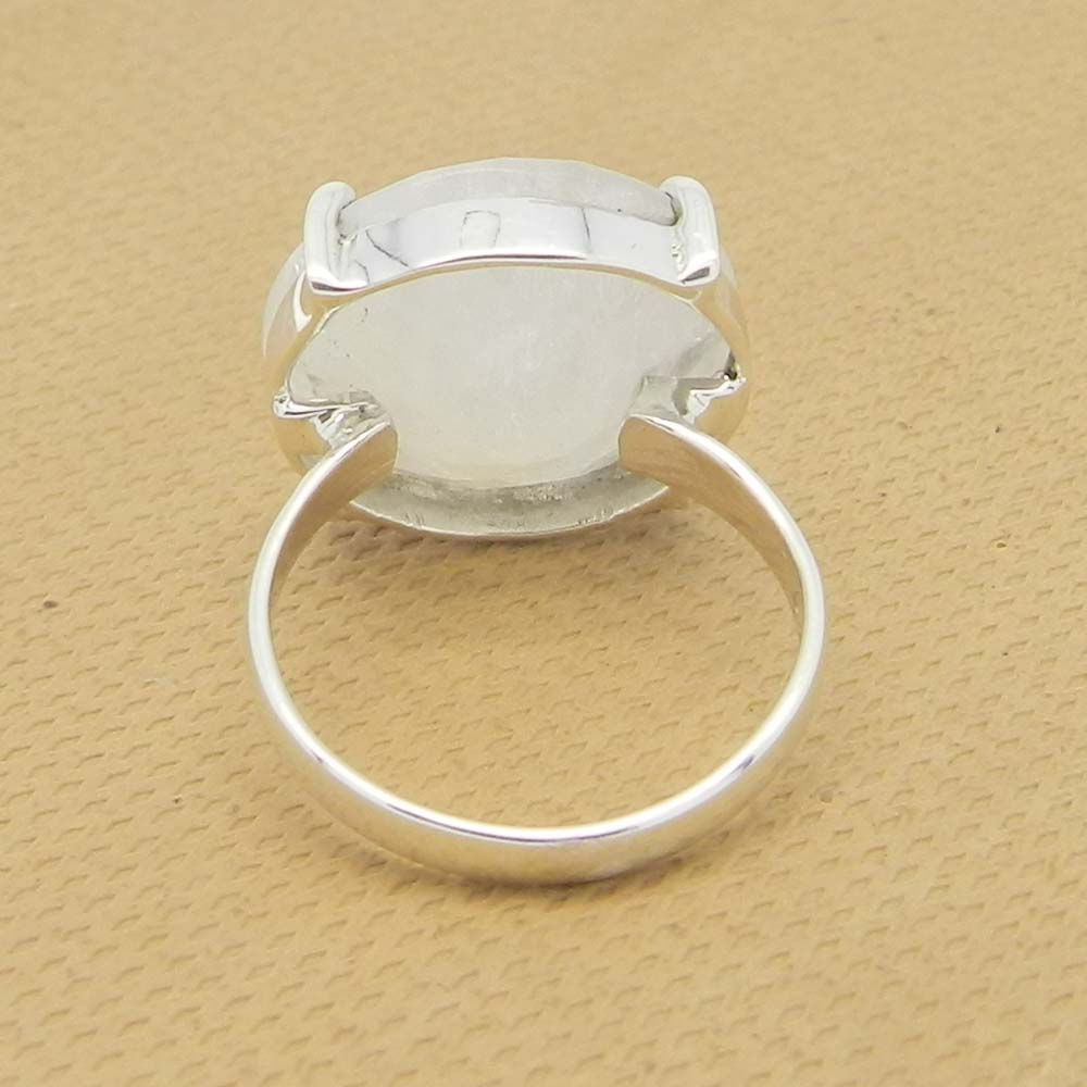 Rainbow Moonstone 16mm Round 18k Gold Plated Silver Prong Set Ring
