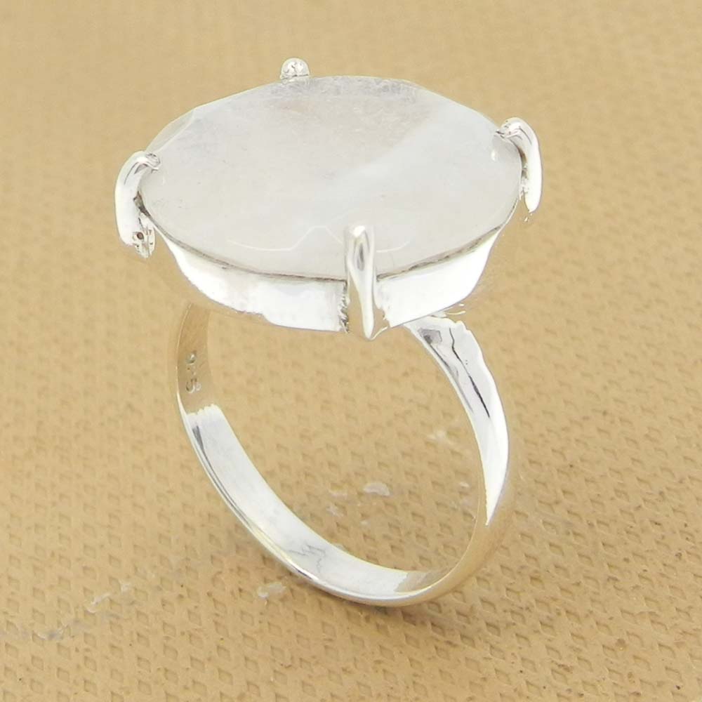 Rainbow Moonstone 16mm Round 18k Gold Plated Silver Prong Set Ring