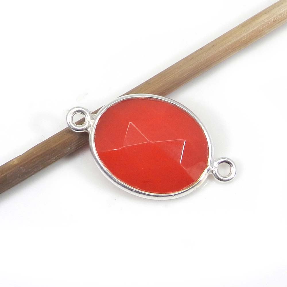 Red Coral 24x14mm Oval 925 Sterling Silver Double Loop Connector 157 Gms