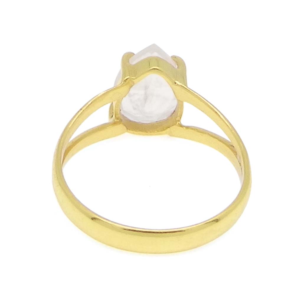 Rose Quartz 10x7mm Pear 18k Gold Plated Silver Prong Set Ring