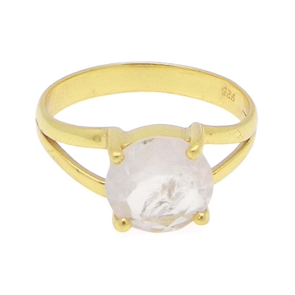 Rose Quartz 8mm Round 18k Gold Plated and 925 Sterling Silver Prong Set Ring